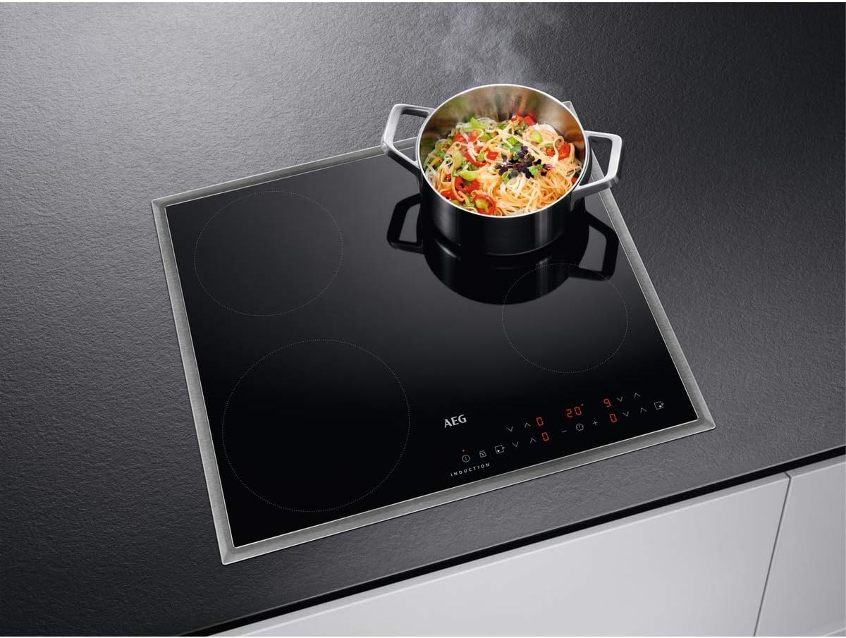 AEG Induktionskochfeld autark 60cm / 4 Zonen mit 2x Power-Funktion für schnelles Kochen / 9 Stufen / Edelstahlrahmen / Timer / Touch-Bedienung / Kindersicherung / Restwärmeanzeige / IKB6430AMB