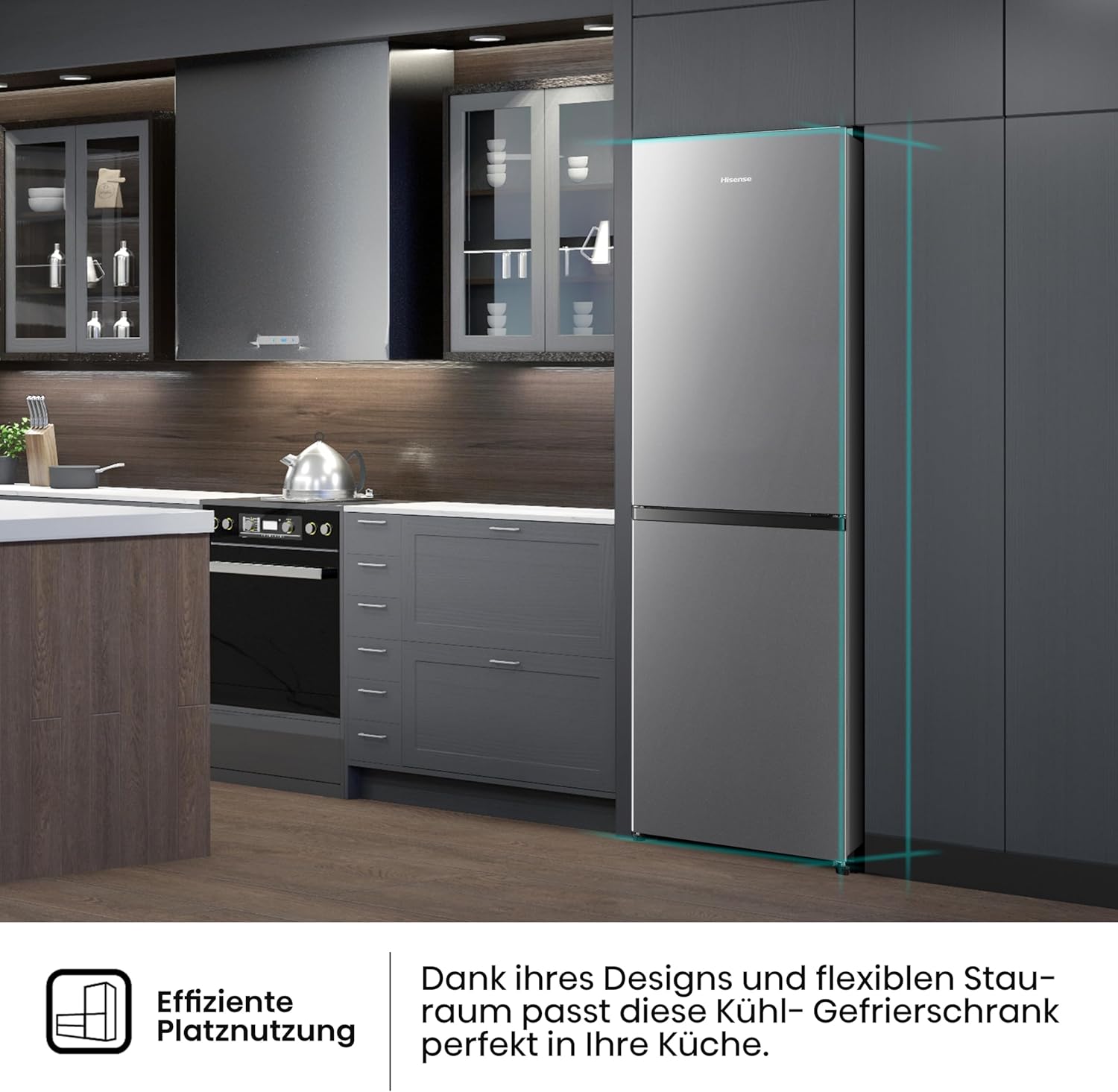 Hisense RB327N4ADD Fridge-Freezer Combination, EEK D, Total NoFrost, Interchangeable Door Hinge, Bottle Grid, 171 Litre Fridge Compartment, 85 Litre Freezer Compartment, Stainless Steel Look