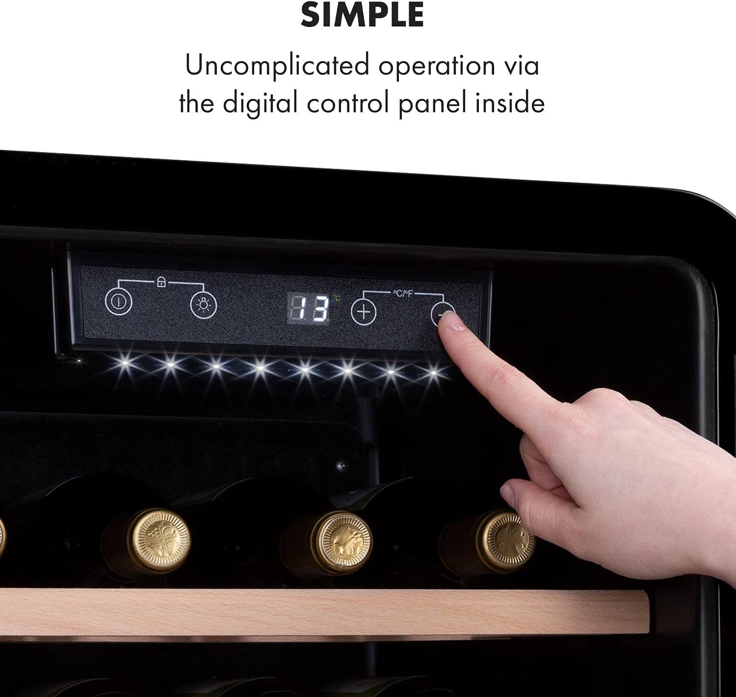 Klarstein Weinkühlschrank, Getränkekühlschrank Schmal, Kühlschrank mit Glastür, Getränkekühlschränke Freistehend, Weinkühlschrank Klein, Weinkühlschränke 1 Zone, UV-Schutz, 4-22 °C, 19 Flaschen