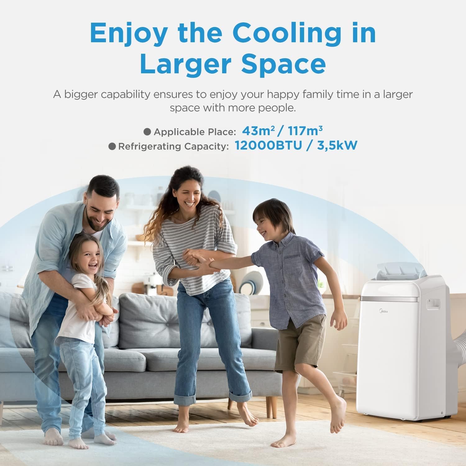 Midea Mobiles Klimagerät MPD-12CRN7, 12000 BTU 3,5kW, Kühlen&Ventilieren&Entfeuchten, Raumgröße bis 117m³(43㎡), Mobile Klimaanlage mit Abluftschlauch