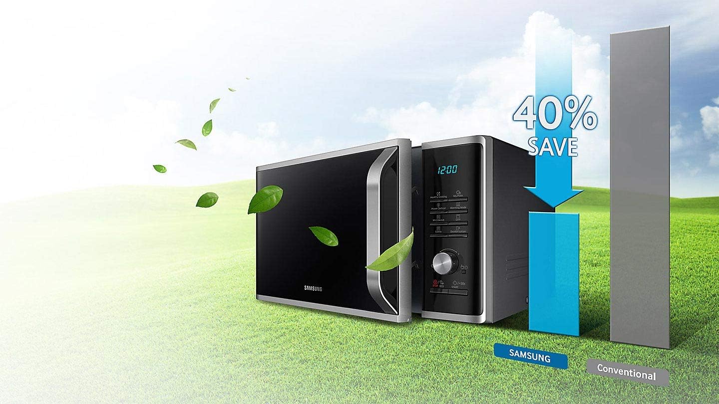 Samsung MS2BF303TAS/EG Mikrowelle, 1000 W, 28 ℓ Garraum (Extra groß), 51,2 cm Breite, Power Defrost, 26 Automatikprogramme, Silber