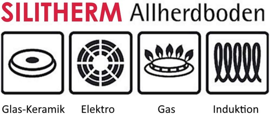 Silit Toskana Topfset induktionsgeeignet 10-teilig, Kochtopf Set mit Glasdeckel, Induktionskochtöpfe, Milchtopf, Dämpfer, Pfanne, Edelstahl teilmattiert, Induktions Töpfe Set unbeschichtet