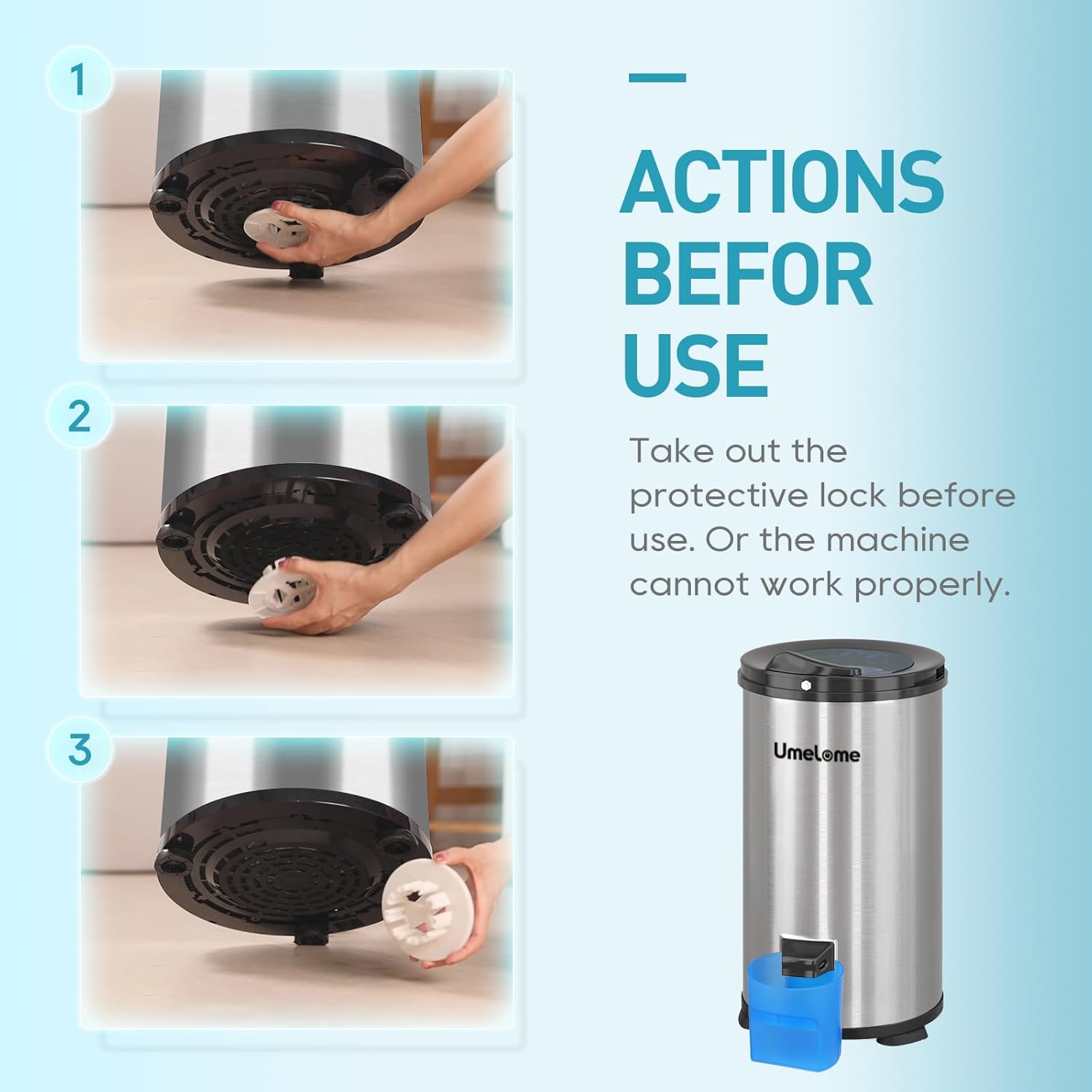 Wäscheschleuder 3200 U/min Umelome, 4KG, Energie-und Stromsparschleuder wäscheschleudern, Energieklasse A+++, Silber [Energieklasse A+++]