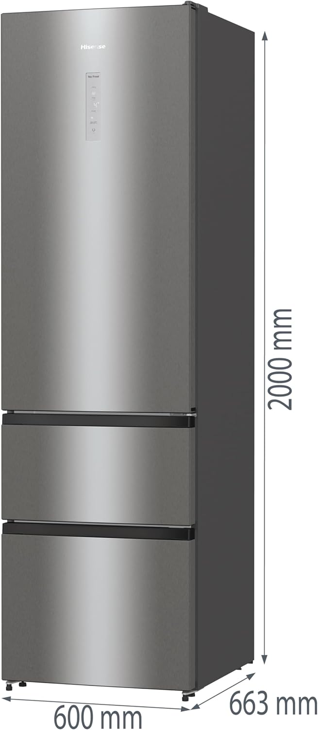 Hisense RB327N4AD2 Kühl-Gefrierkombination/ NoFrostPlus/ Multiflow 360°/ HolidayMode/ FreshZone/ 182,4 cm/ Kühlteil 171 l/ Gefrierteil 85 l/ 41 dB/ 287 kWh/ Jahr/ Edelstahl-Look