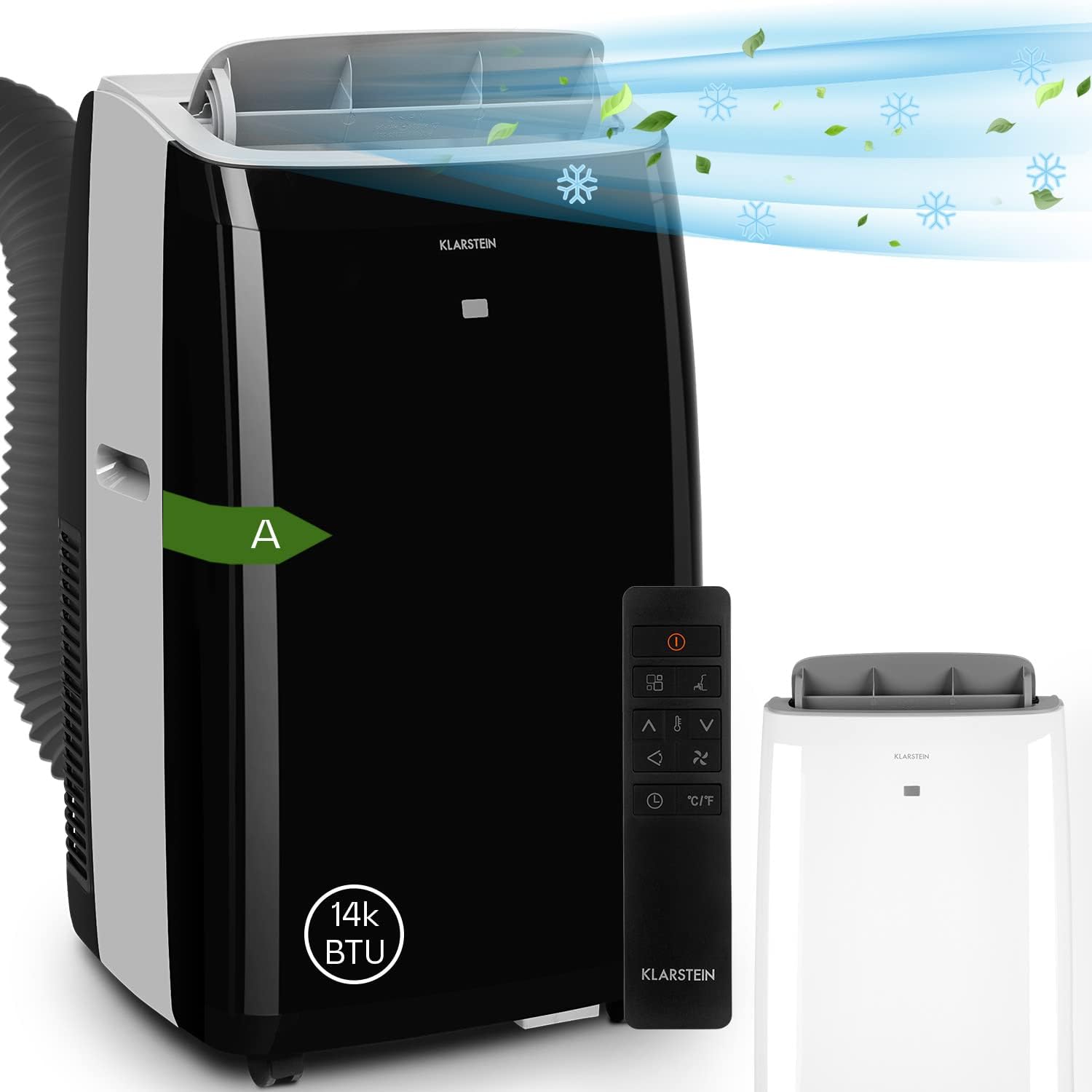 KLARSTEIN Grandbreeze Pro 14K – Mobiles Klimagerät, Luftentfeuchter, Ventilator, 3 Geschwindigkeiten, 14000 BTU/1,65 kW, Raum: 42 bis 68 m², Durchfluss: 460 m³/h, CEE A – Weiß Klimaanlage