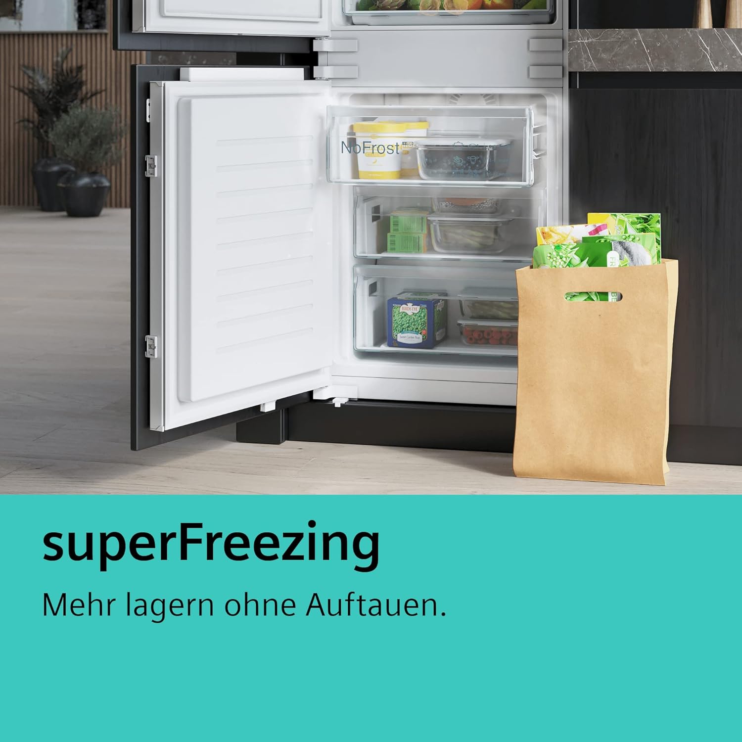 SIEMENS KF96NVPEA iQ300 Multi-Door-Kühlschrank, 183 x 91 cm, 405 L Kühlen & 200 L Gefrieren, hyperFresh längere Frische, noFrost nie wieder abtauen, superCooling schnellere Kühlung