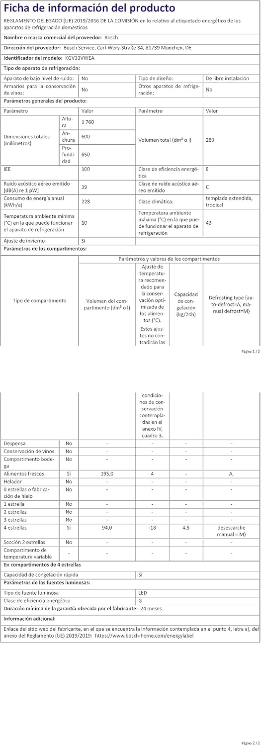 Bosch KGN36NWEA Serie 2 Kühl-Gefrier-Kombination, 186 x 60 cm, 215 L Kühlen & 87 L Gefrieren, NoFrost nie wieder abtauen, LED-Beleuchtung gleichmäßige Ausleuchtung