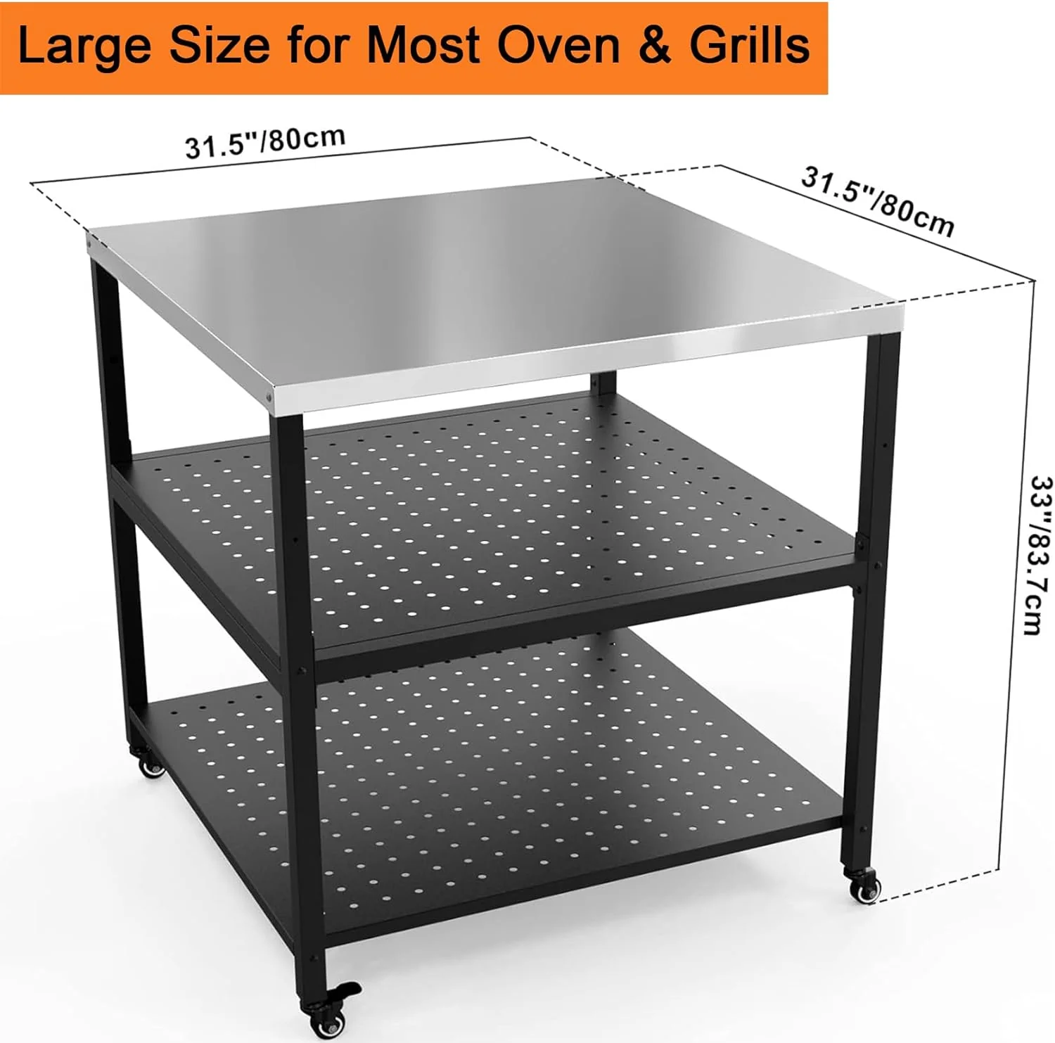 Large Stainless Steel Grill Cart and Pizza Oven Stand - Modular Table