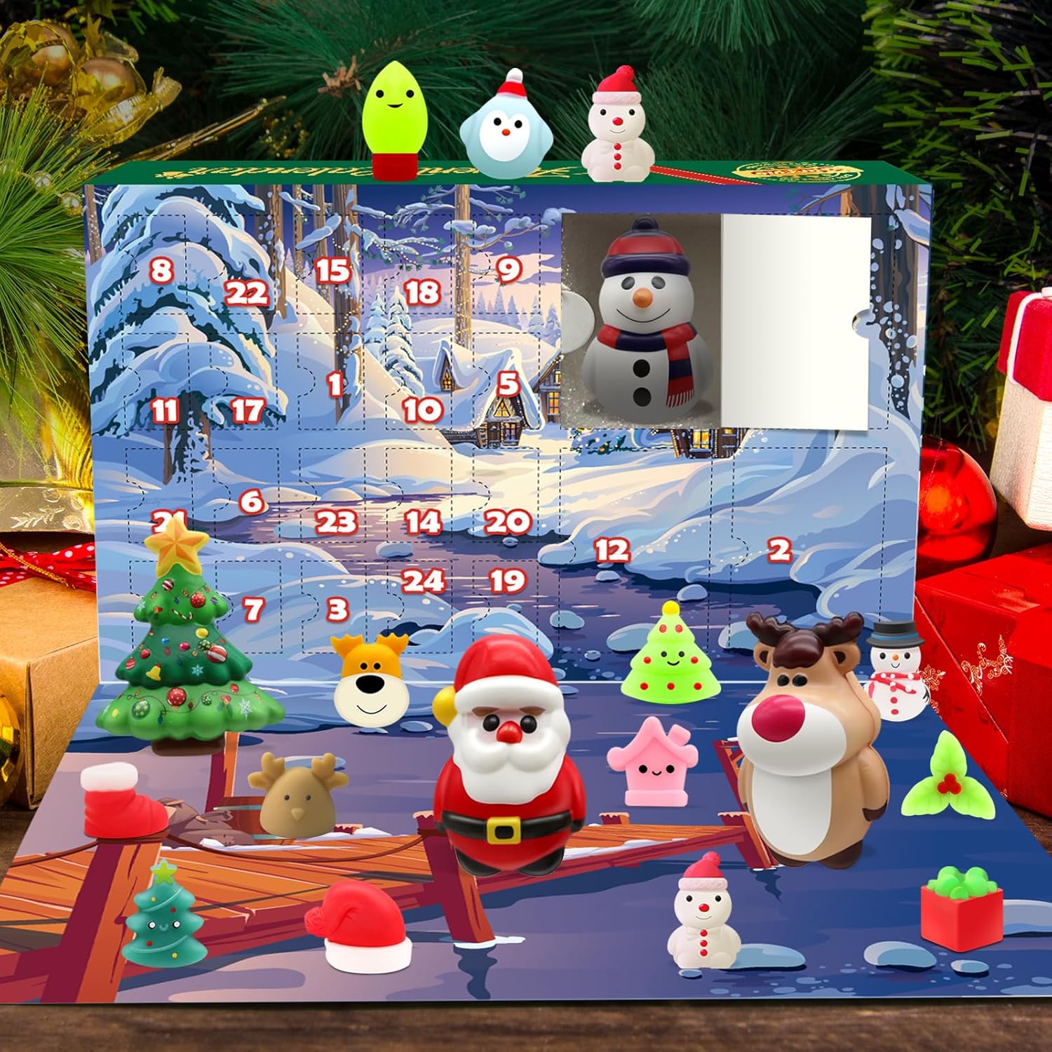 Christmas Advent Calendar 2023 with 4 Cute Jumbo and 20 Mochi Squishy Assorted Toys, 24 Days Countdown Calendar, Xmas Stocking Stuffers Gifts for Boys Girls Christmas Party Favor