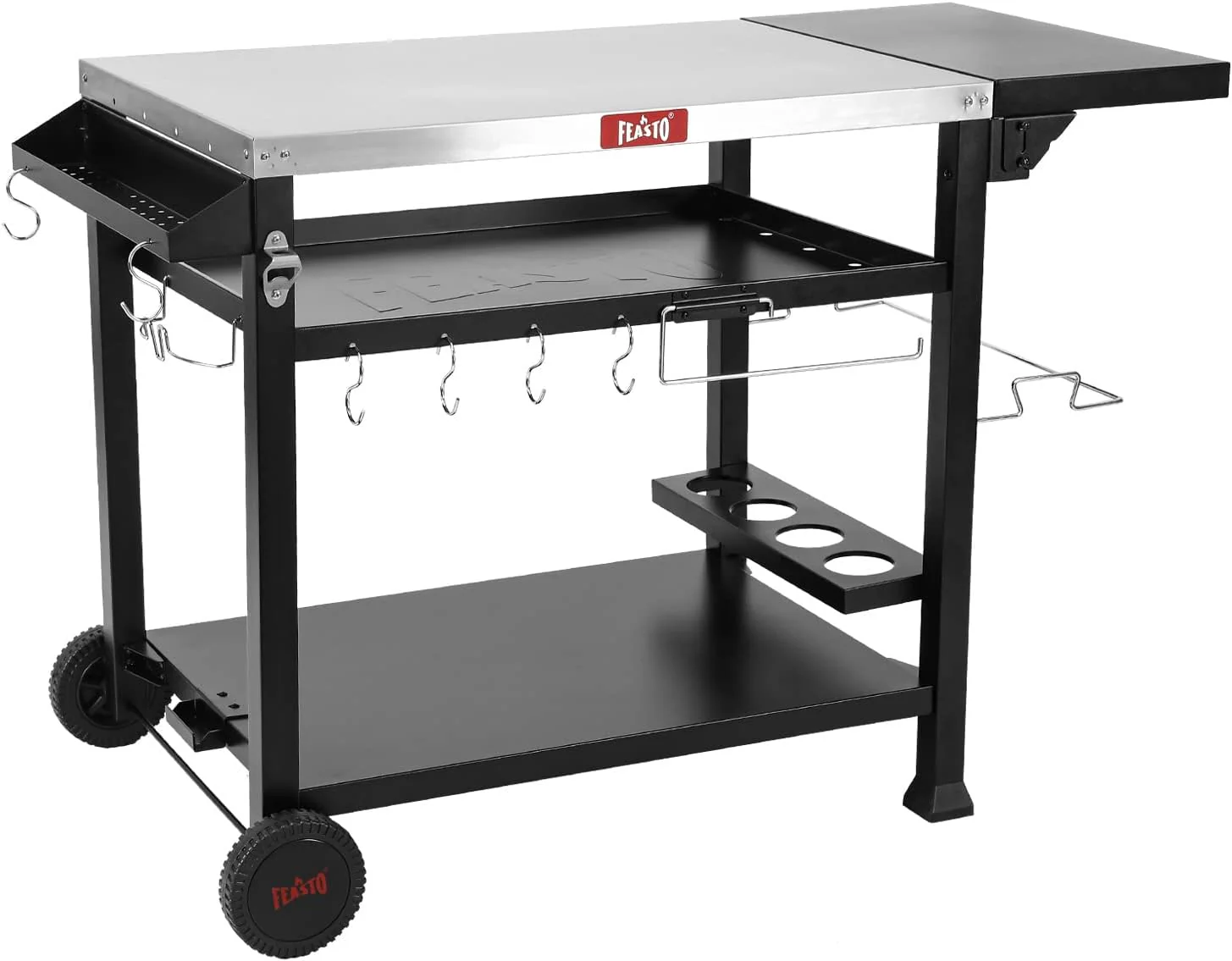 3-Shelf Outdoor Grill Table | Indoor & Outdoor Pizza Oven Station, Movable Prep Table