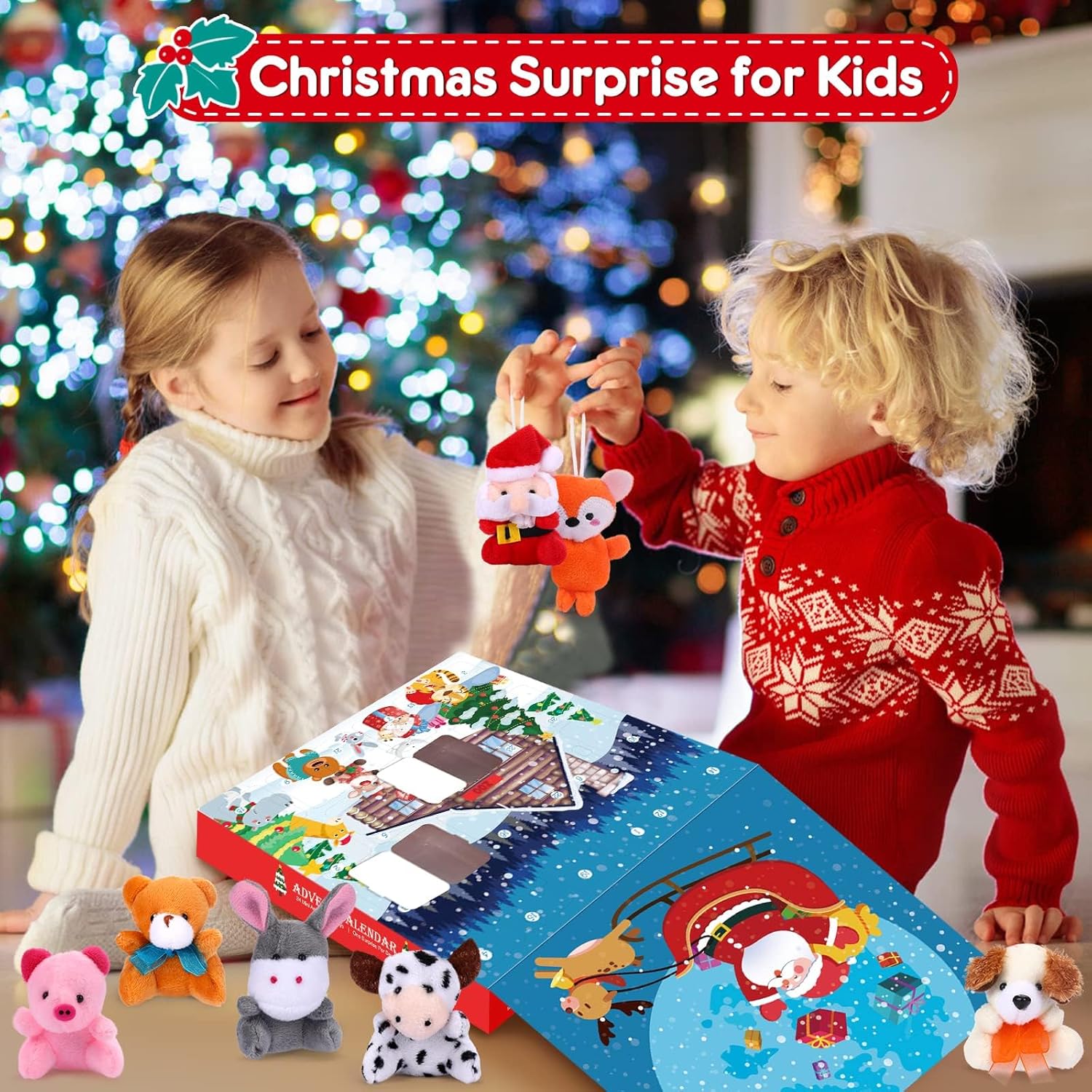 Advent Calendar 2024 for Kids 24 Days Christmas Countdown Calendar with Mini Animal Plush Toys Stuffed Animals Christmas Tree Decorations Stocking Stuffers Christmas Party Favor Gifts for Girls Boys