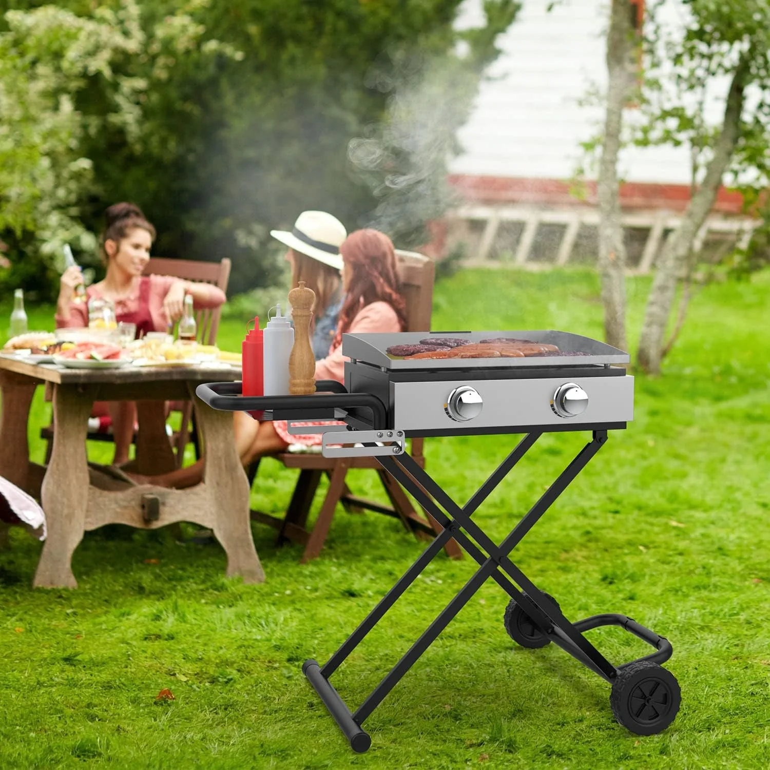 Portable Grill Cart for Blackstone 17 Inch & 22 Inch Table Top Griddles - Folding Cart Griddle Stand with Side Shelf