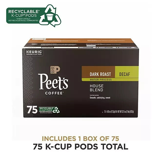 Peet’s Coffee Decaf Dark Roast K-Cup Pods, House Blend, 75 Count – Rich Flavor, Keurig Compatible