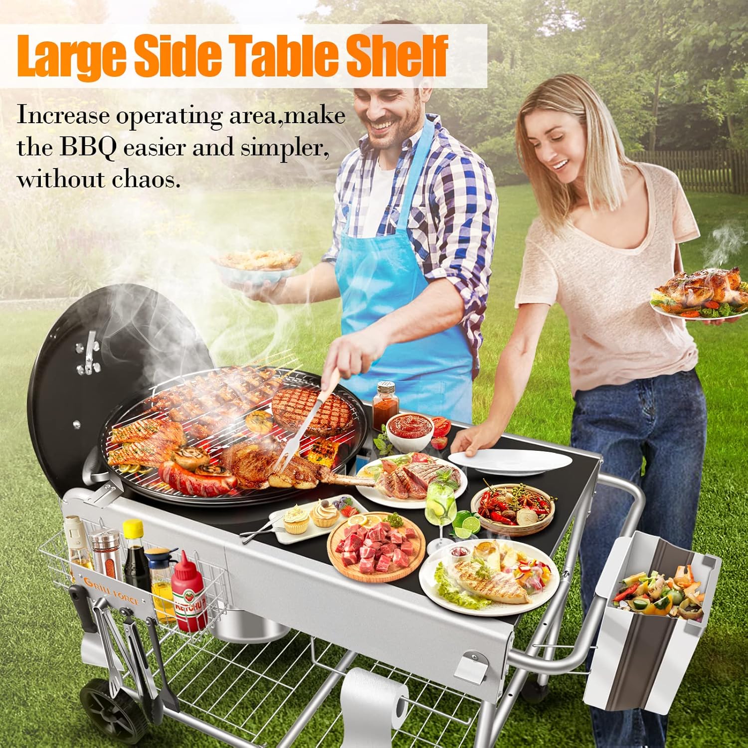 Outdoor Grill Table Cart for Weber Charcoal Grills | Fits 18
