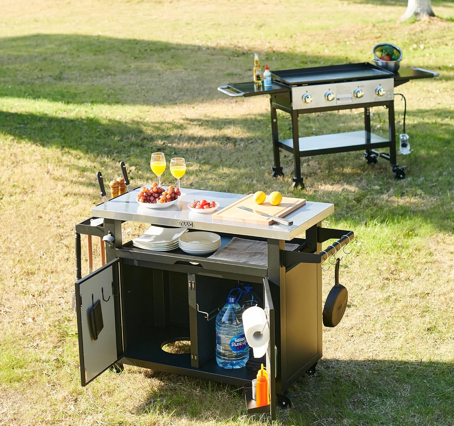 42-Inch Rolling Outdoor Kitchen Island and BBQ Serving Cart