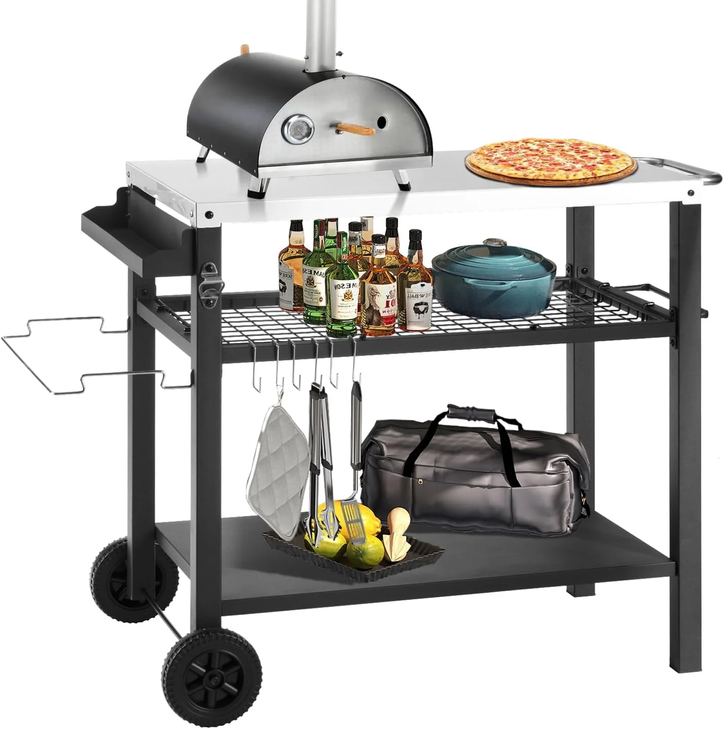Three Shelf Grill Cart Table - Movable Outdoor Dining Cart
