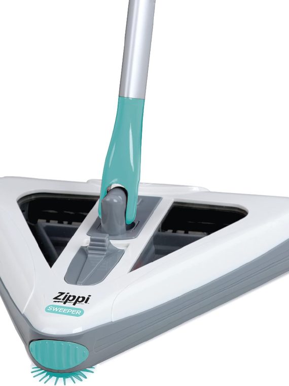 2024 Zippi Sweeper Max- Powerful and Lightweight Sweeper  Perfect for Carpet Hardwood and Tile  Triangular Design Allows for Sweeping in Corners  1000 mAh Rechargeable Battery