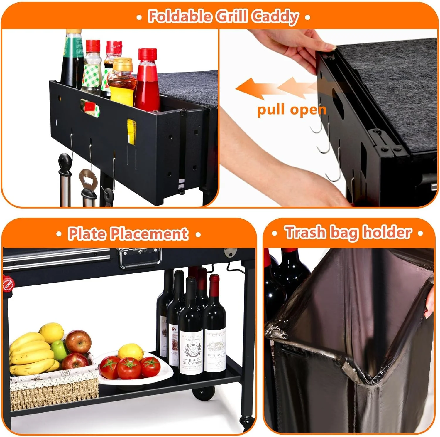 Portable Outdoor Grill Table with Wheels - Fits 17�� or 22�� Tabletop Grill