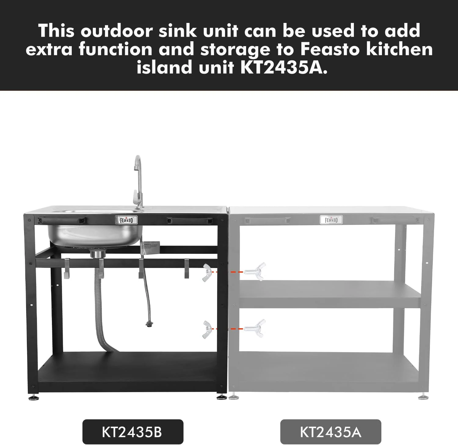 Modular Outdoor Kitchen Sink Station | Free Standing 304 Stainless Steel Utility Sink with Faucet