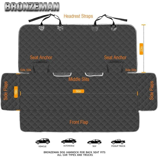 Bronzeman 100% Waterproof Bench Car Seat Cover Protector - Strong & Durable,Heavy-Duty and Nonslip Rear Back Seat Cover with Middle Seat Belt