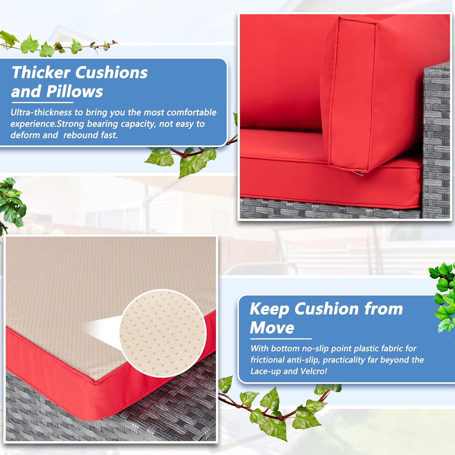 Shintenchi 5 Pieces Outdoor Patio Sectional Sofa Couch, Silver Gray PE Wicker Furniture Conversation Sets with Washable Cushions & Glass Coffee Table for Garden, Poolside, Backyard (Aegean Blue)