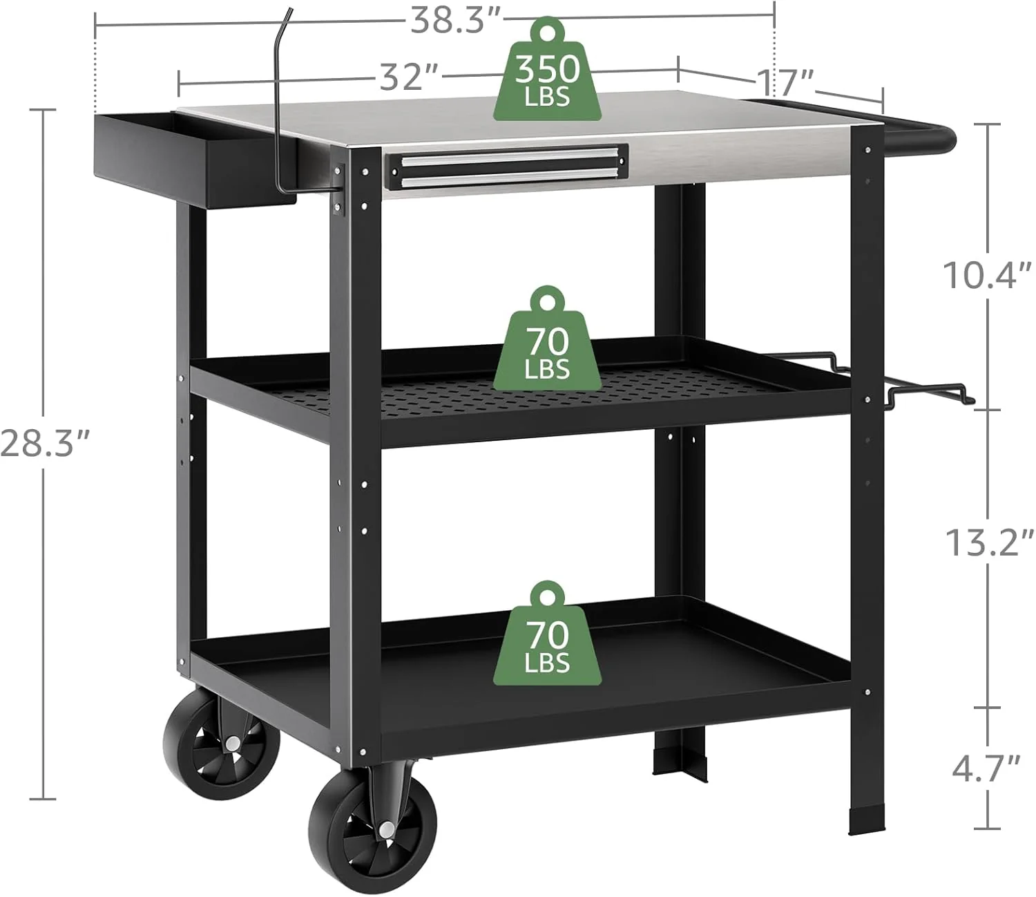 Stainless Steel Outdoor Grill Table with Wheels for 17���� or 22���� Griddles