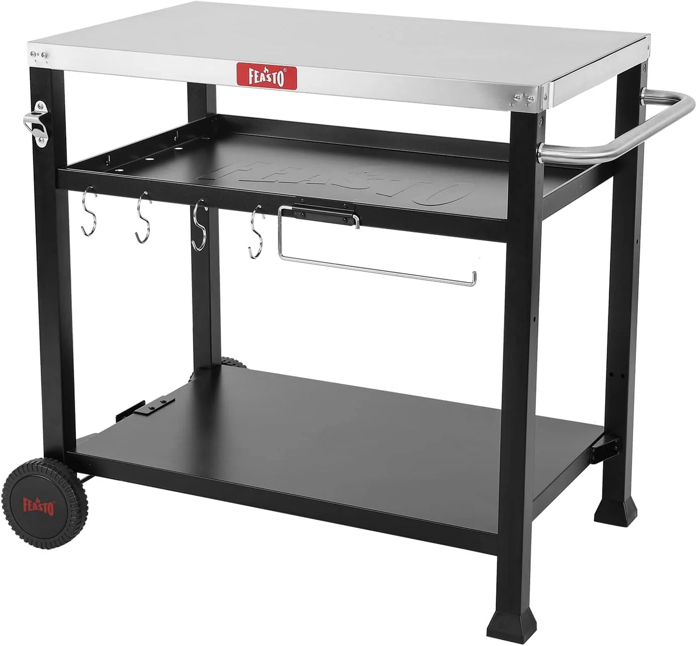 3-Shelf Outdoor Grill Table - Grill Cart Pizza Oven Table with Wheels