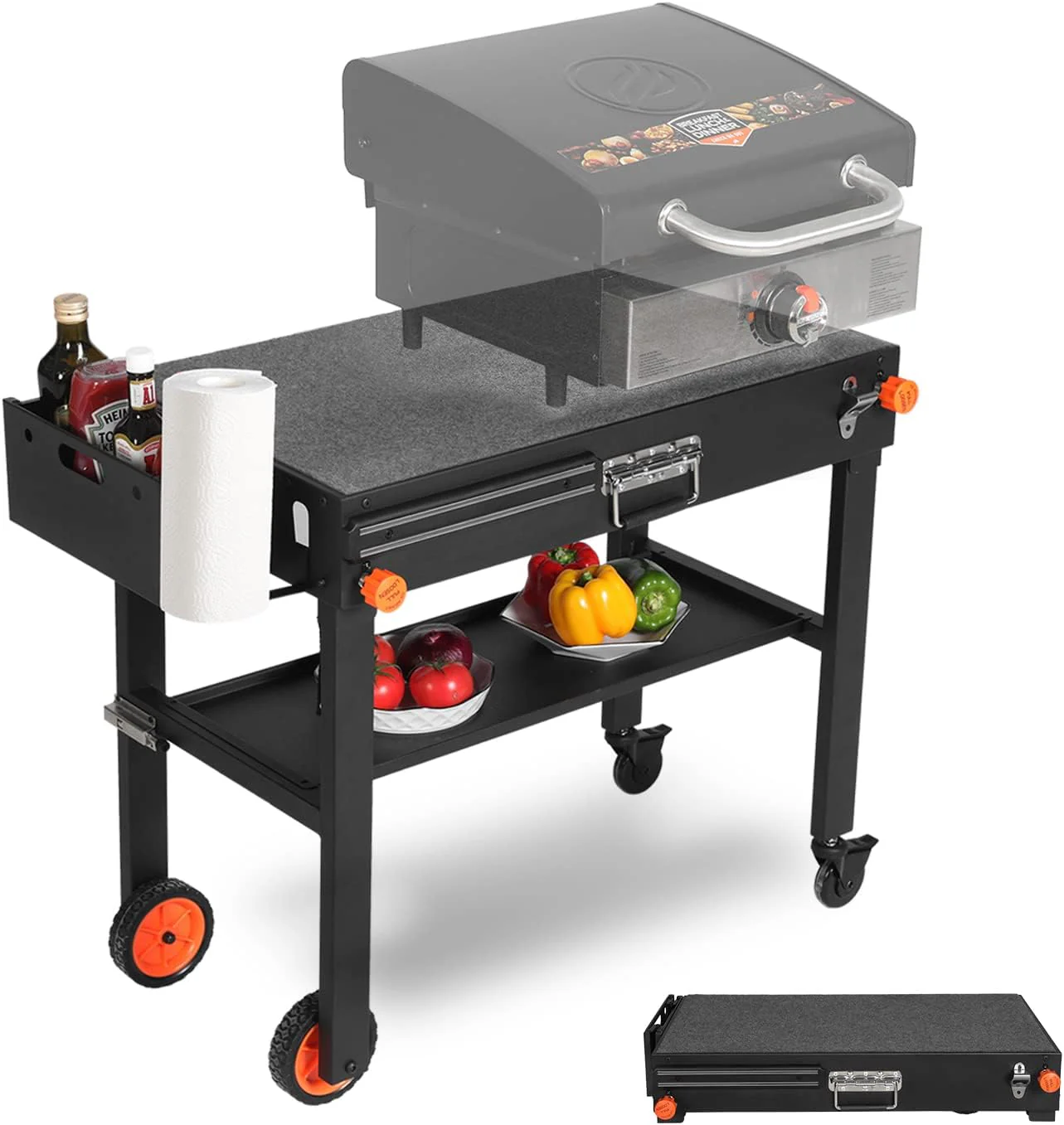 Portable Outdoor Grill Table - Folding Grill Cart, Solid and Sturdy