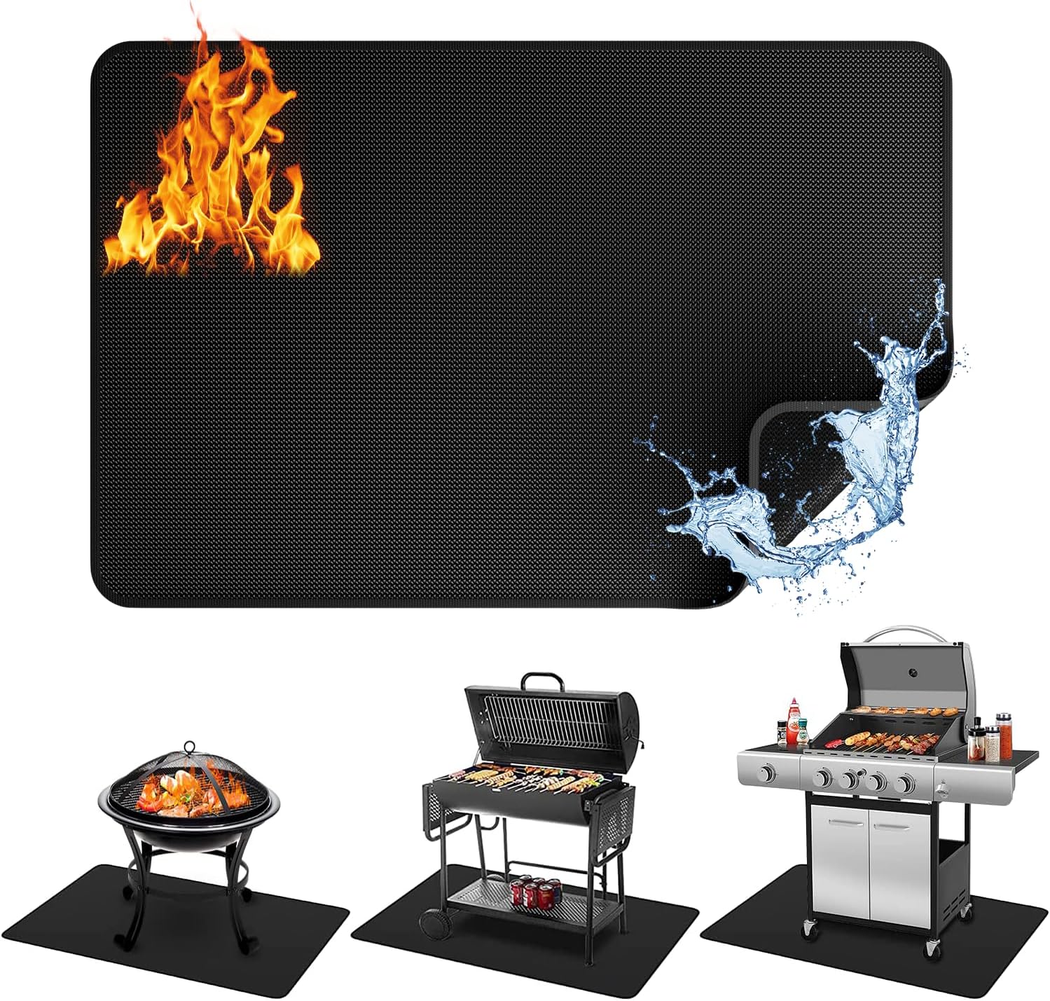 Large 60 x 40 Inch Under Grill Mat for Outdoor Grill Deck Protector, Double-Sided Fireproof Grill Pad
