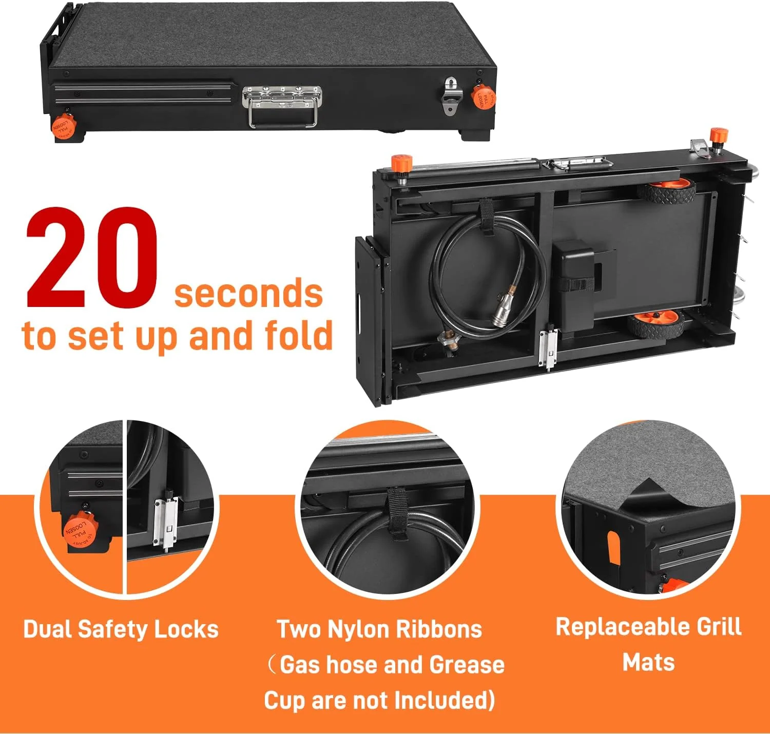 Portable Outdoor Grill Table - Folding Grill Cart, Solid and Sturdy