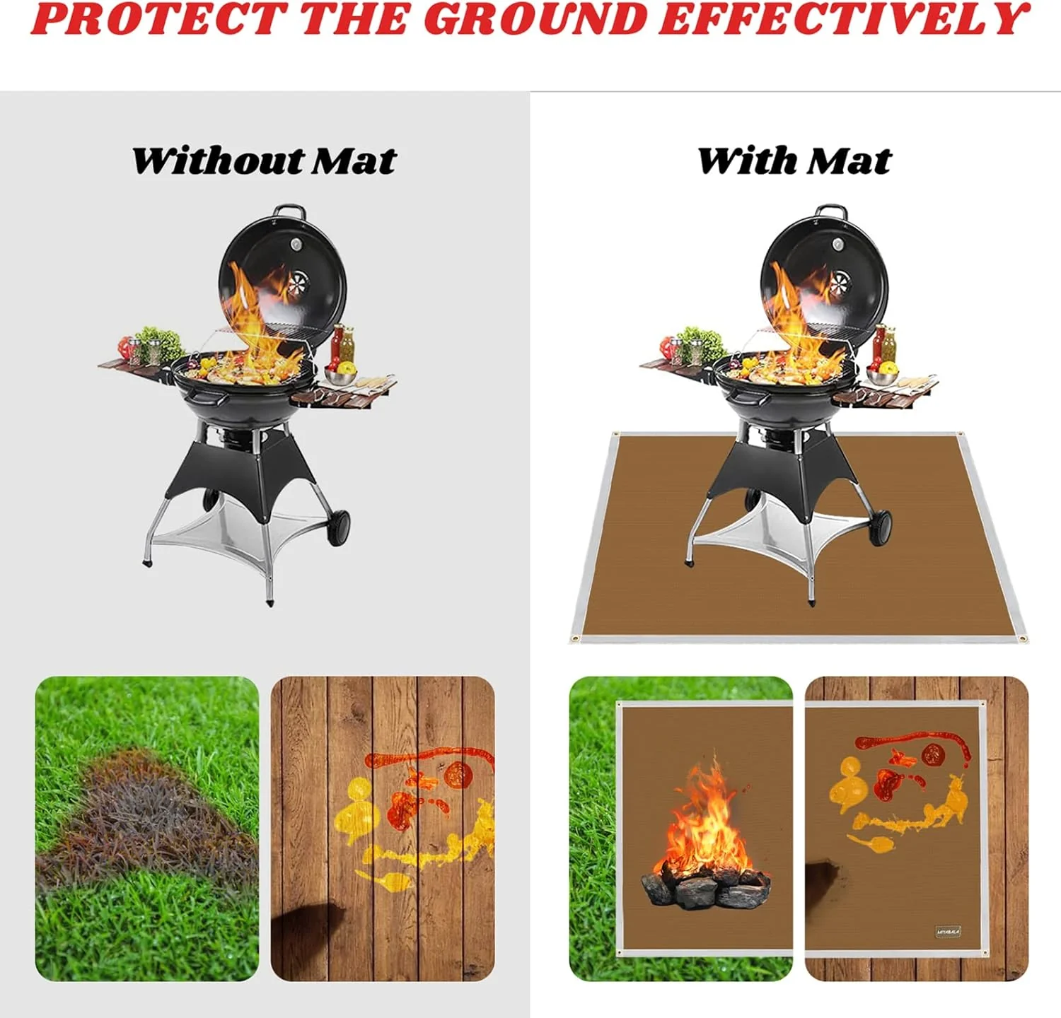 Large Grill Mat, 70x60 Inch Outdoor Deck Protector, Fireproof