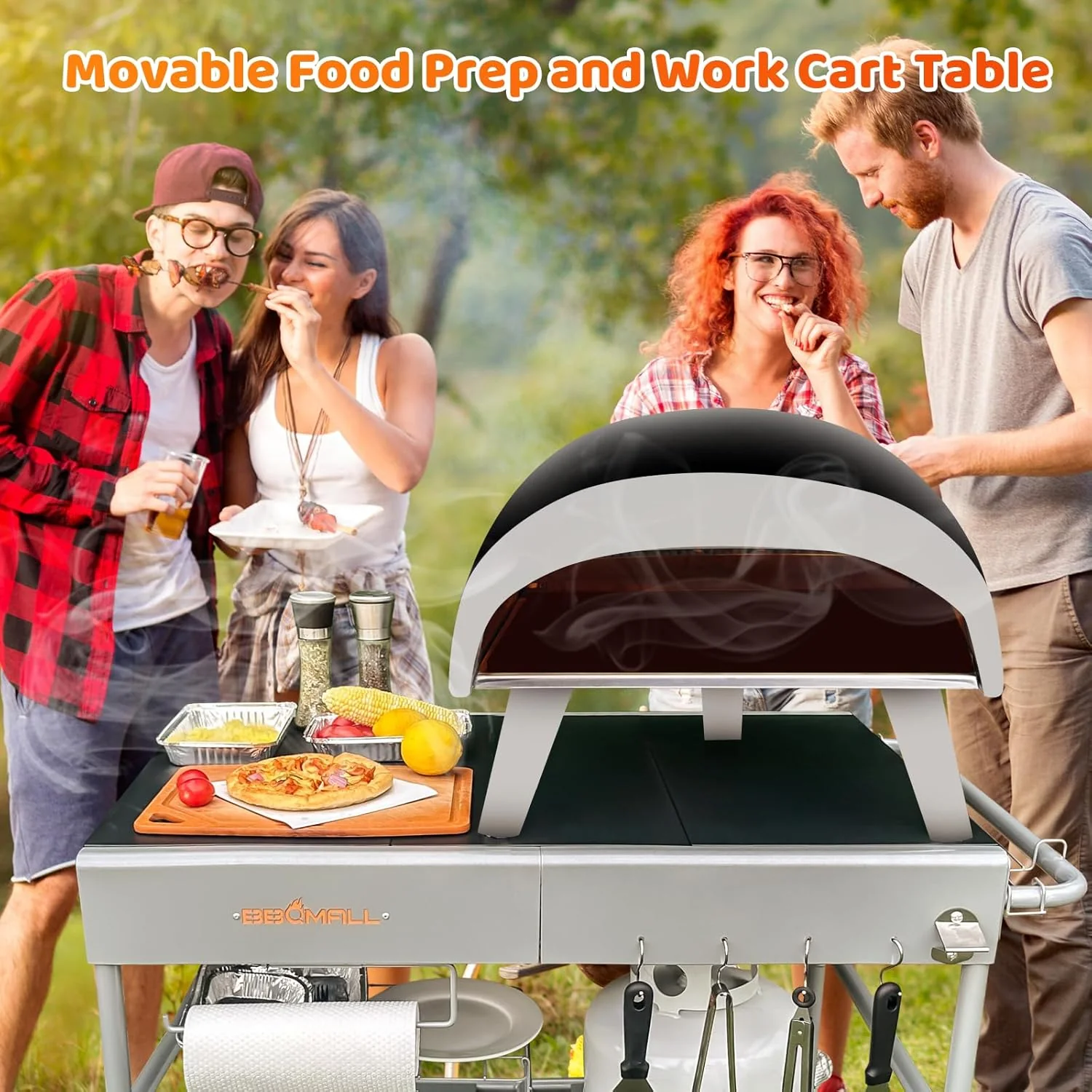 Outdoor Pizza Oven Table Cart | Movable Rolling Kitchen Cart for Ooni and Ninja Woodfire Grills