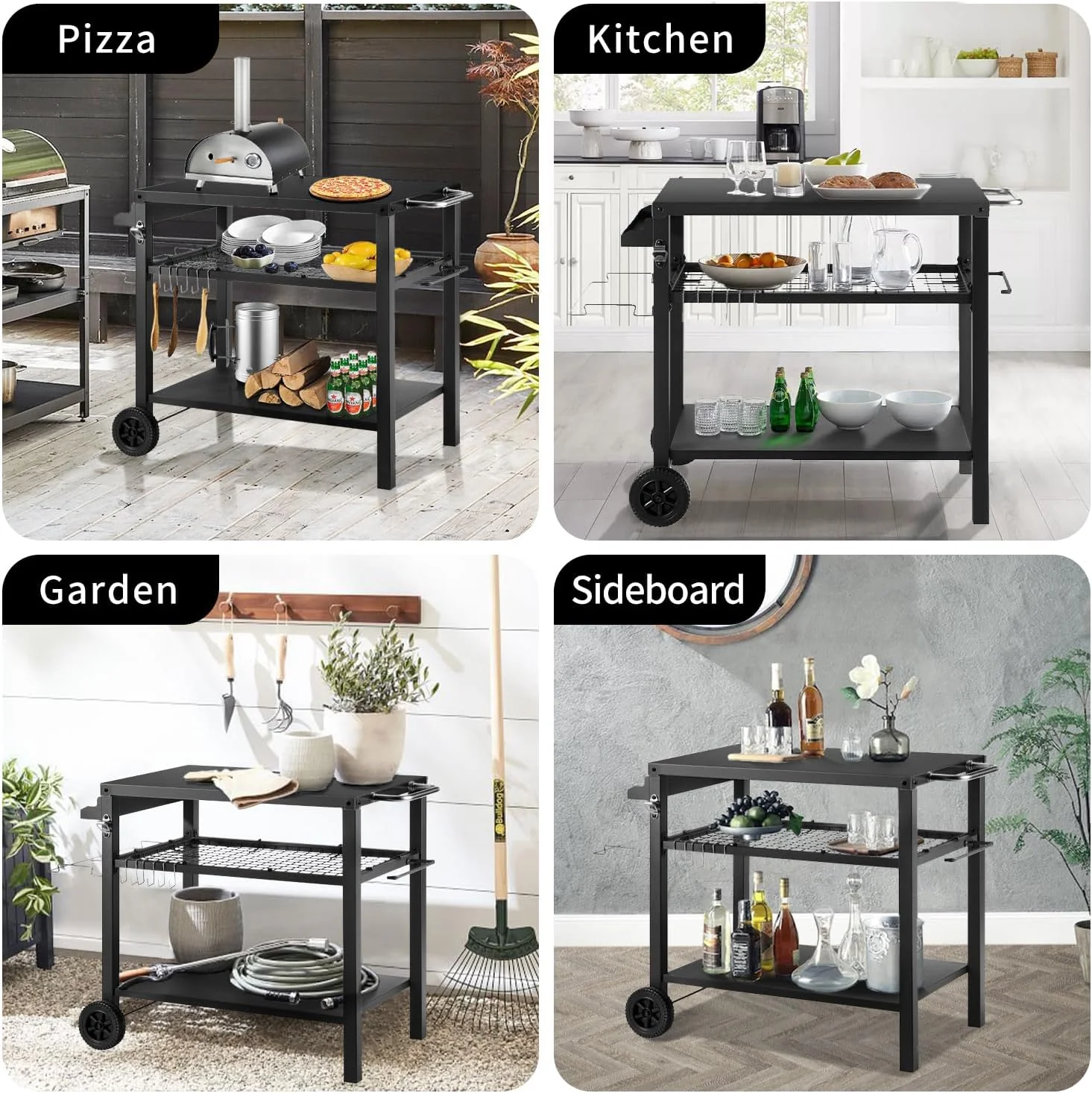 Three Shelf Grill Cart Table - Movable Outdoor Dining Cart