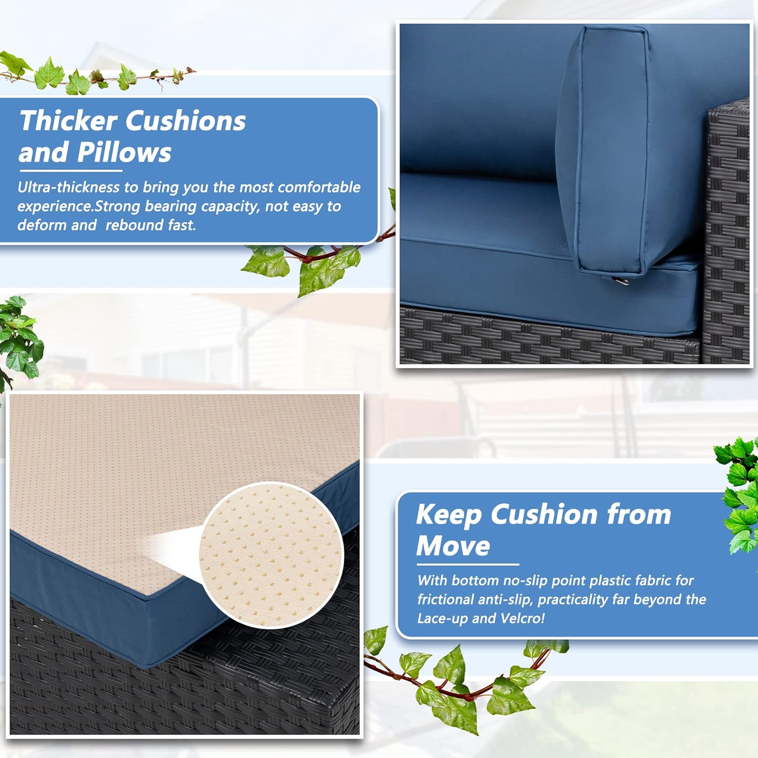 Shintenchi 5 Pieces Outdoor Patio Sectional Sofa Couch, Silver Gray PE Wicker Furniture Conversation Sets with Washable Cushions & Glass Coffee Table for Garden, Poolside, Backyard (Aegean Blue)