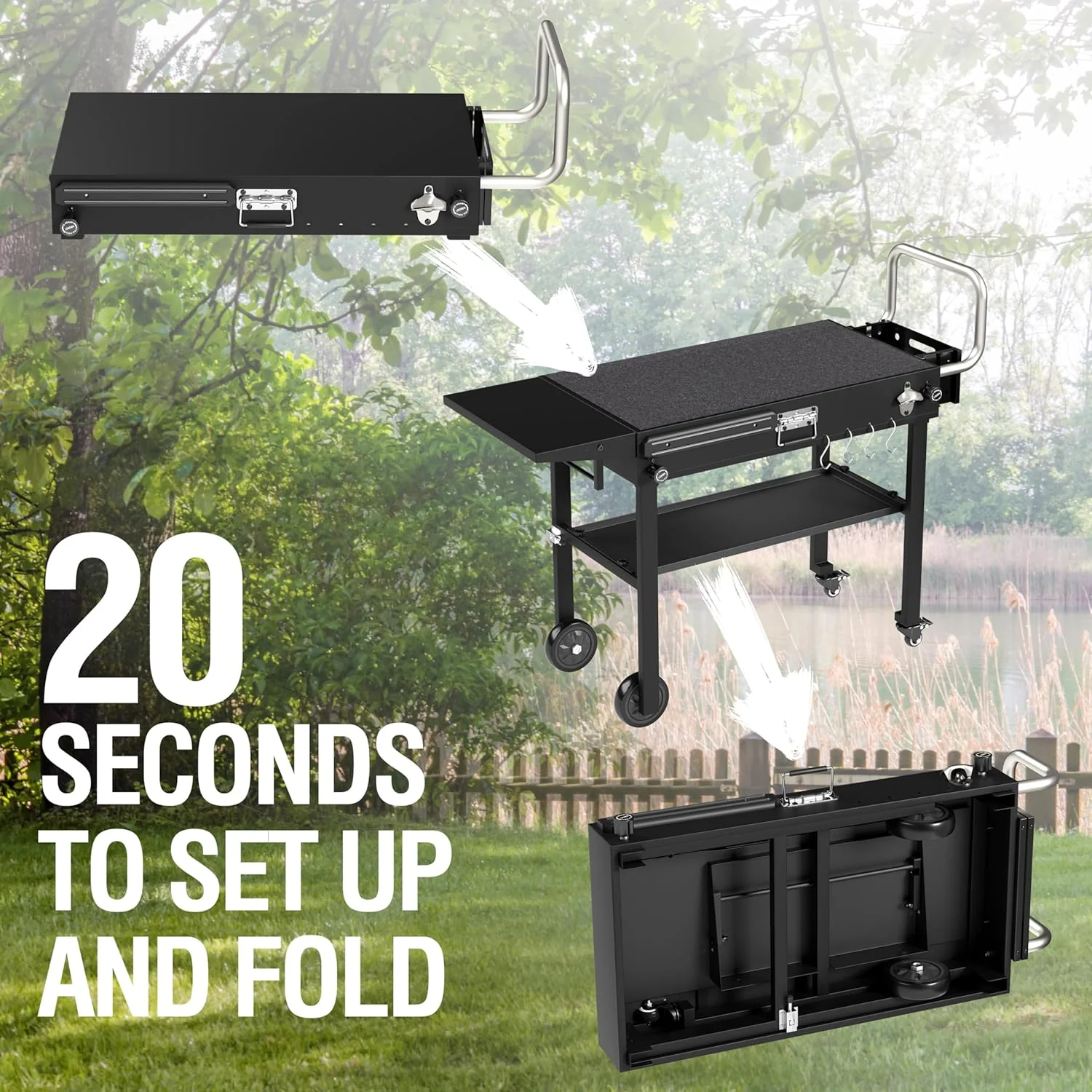 Portable Grill Cart for Blackstone Ninja Griddle | Folding BBQ Table with Wheels