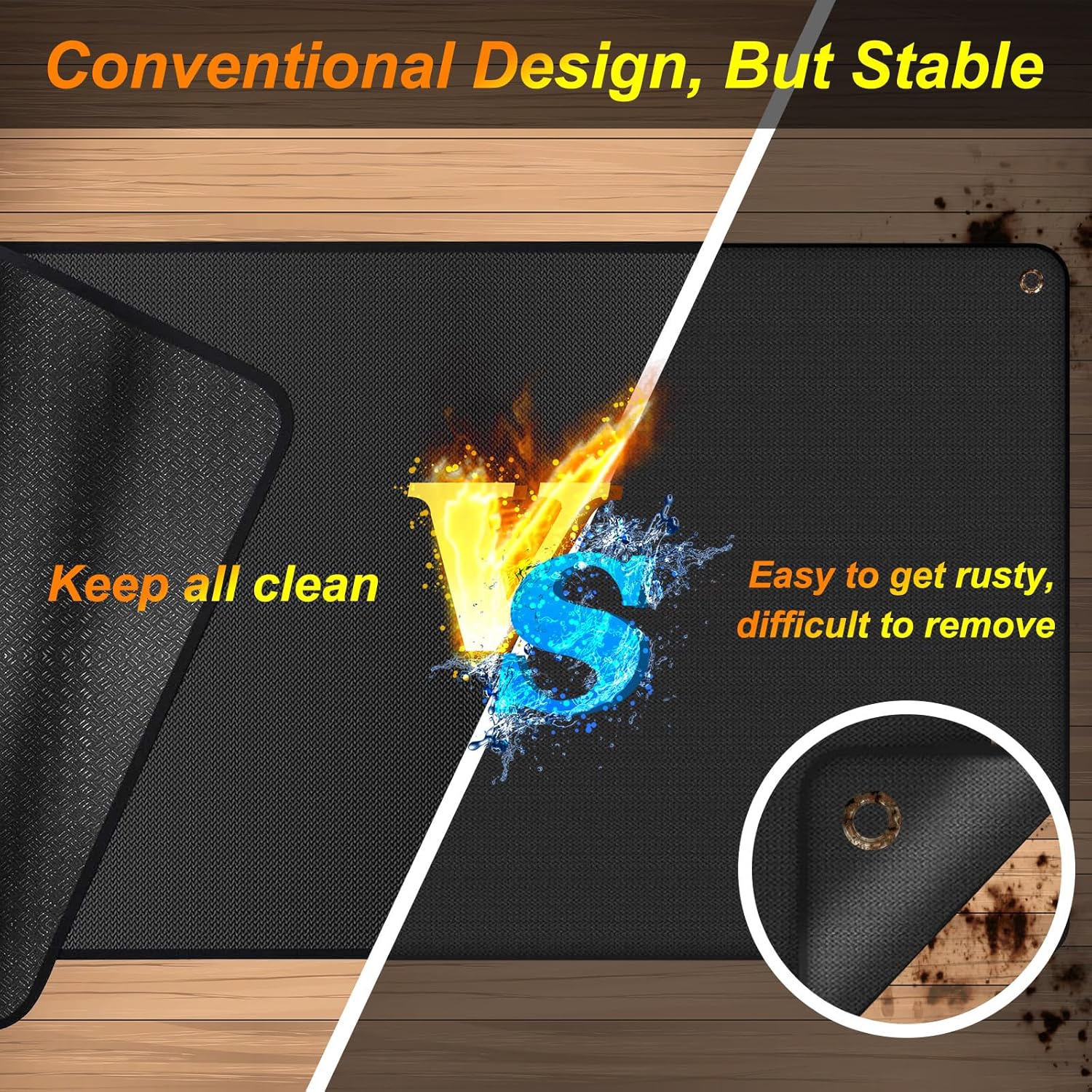 Double Layer Thickened Large Under Grill Mat 90x48 Inch, Fireproof Mat with Anti-Slip Rug 2-in-1
