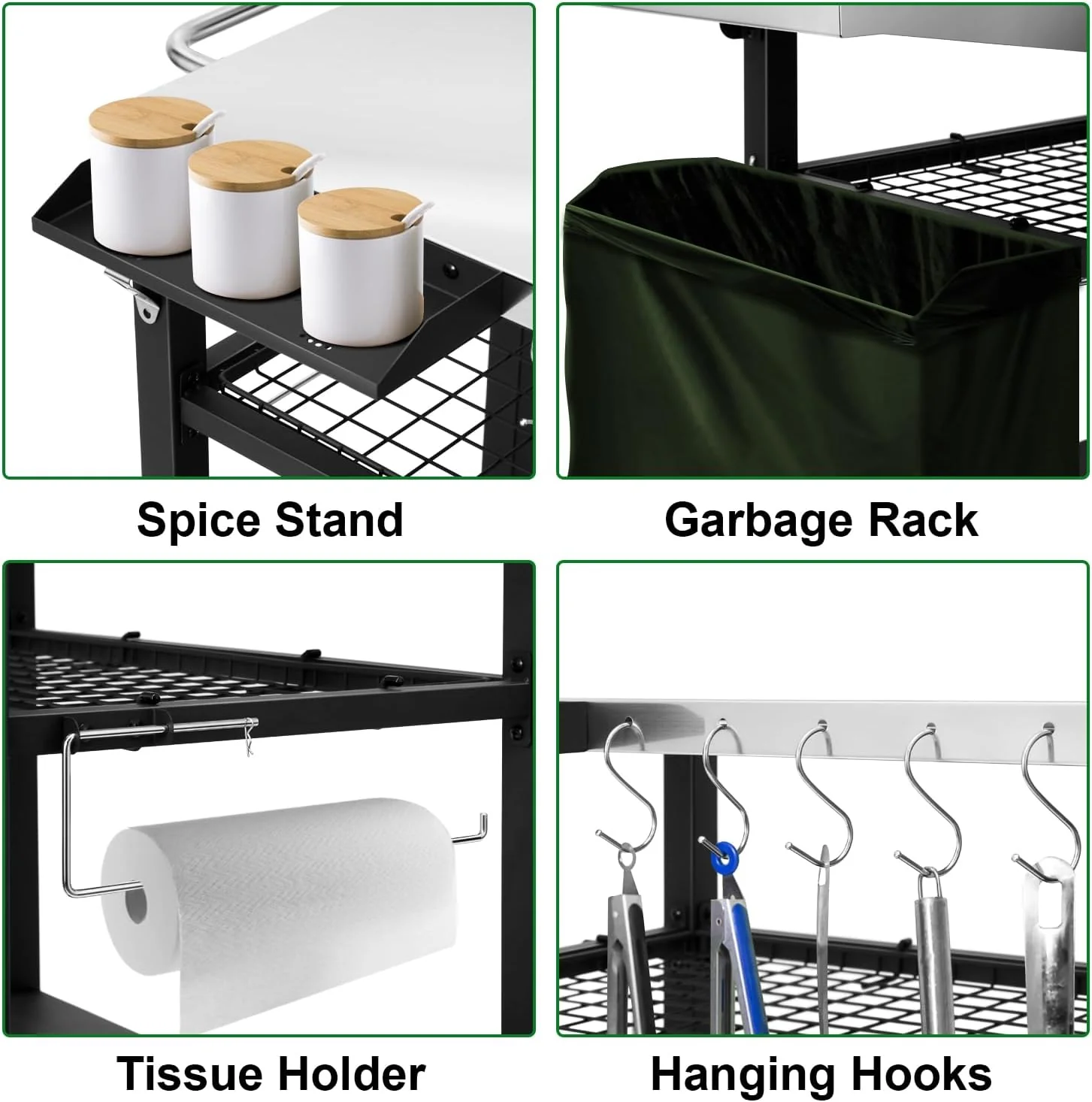 Outdoor Grill Cart Table Pizza Oven Stand, Stainless Steel Three-Shelf Food Prep Table with Wheels