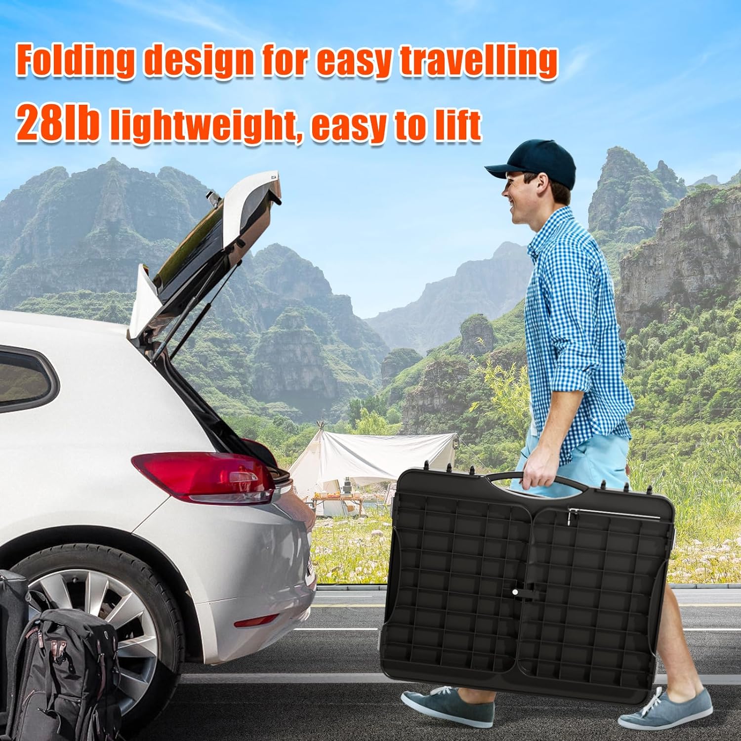 Portable Grill Stand with Adjustable Legs - Large Collapsible Table for Outdoor Grills and Ovens