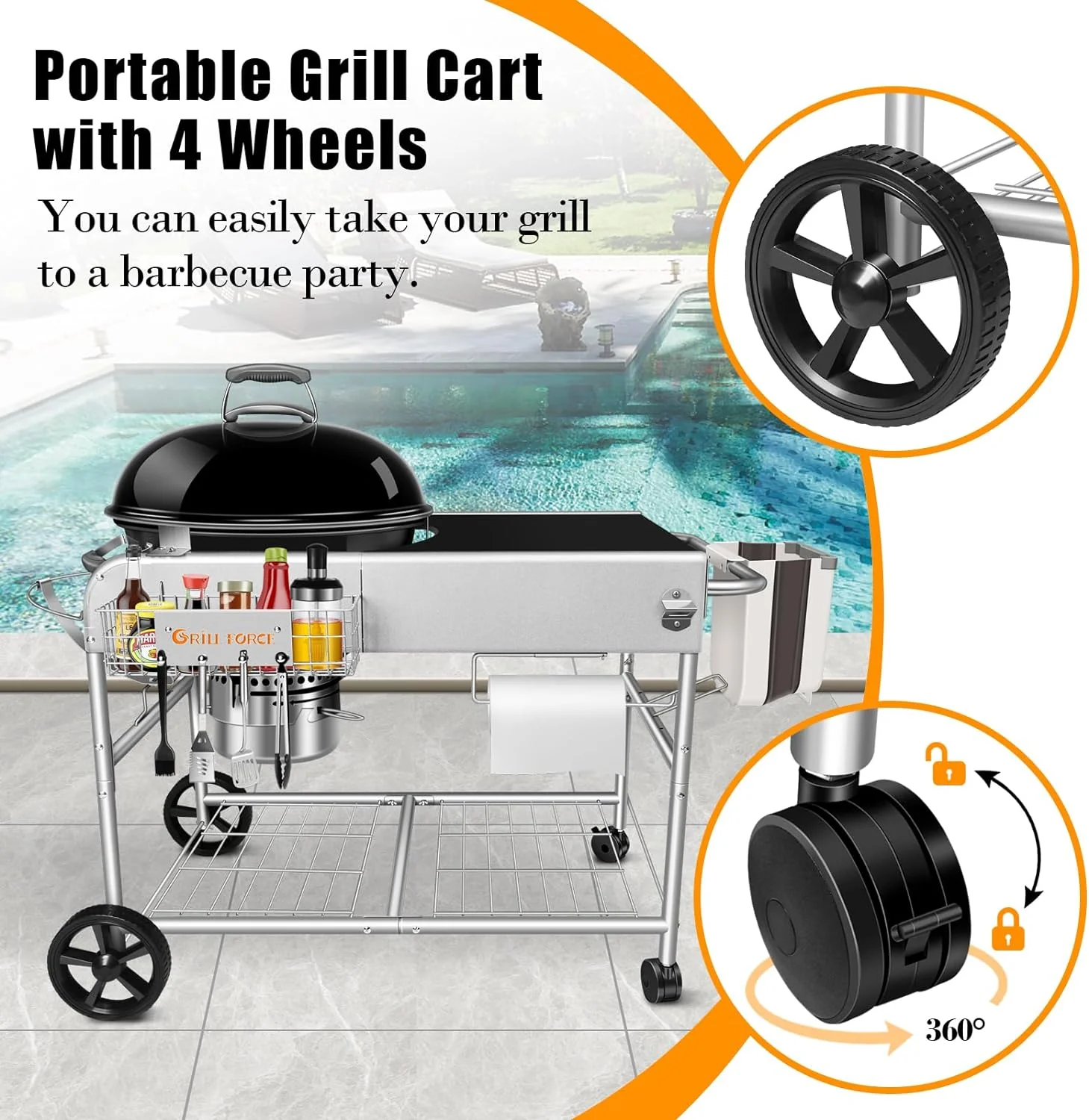 Outdoor Grill Table Cart for Weber Charcoal Grills | Fits 18
