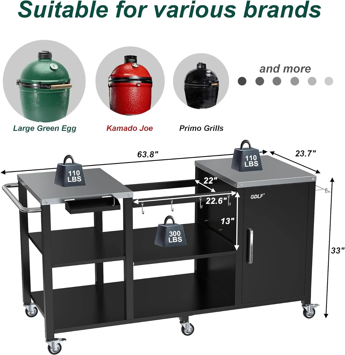 Grill Table for Ceramic Style Grills | Heavy Duty Outdoor Prep Station