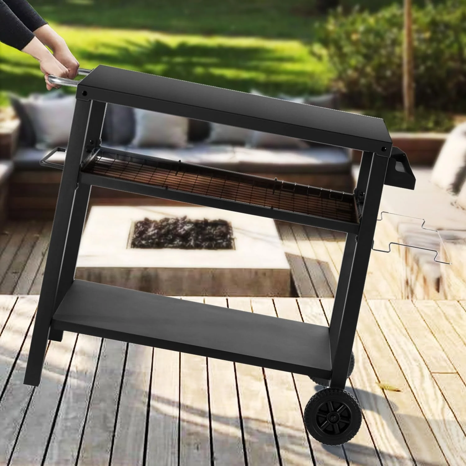 Three Shelf Grill Cart Table - Movable Outdoor Dining Cart