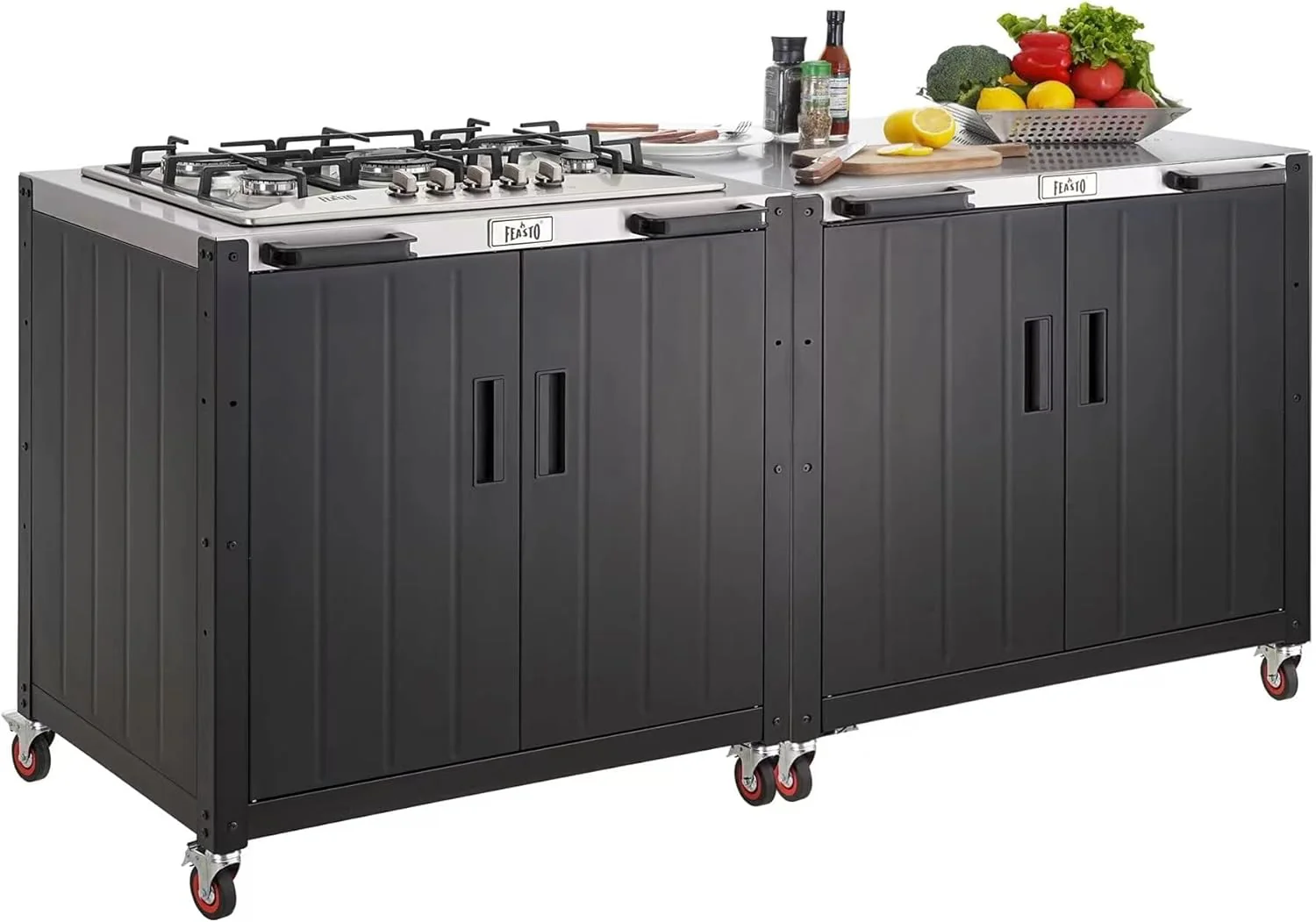 Modular Outdoor Kitchen Island with Propane Stoves and Storage