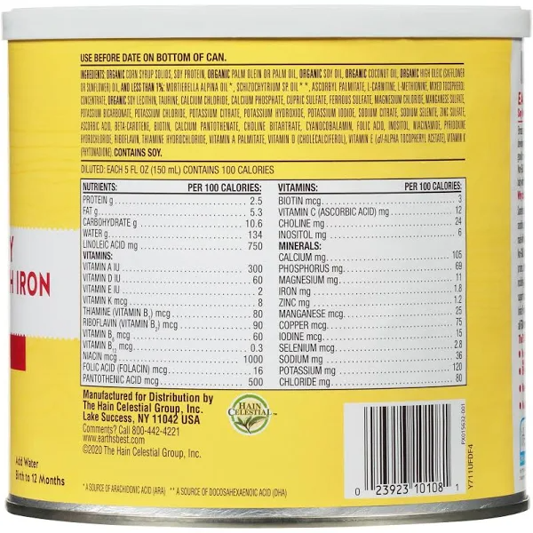Earth's Best Infant Formula with Iron, Lactose-Free, Soy-Based Powder, Birth to 12 Months - 21 oz