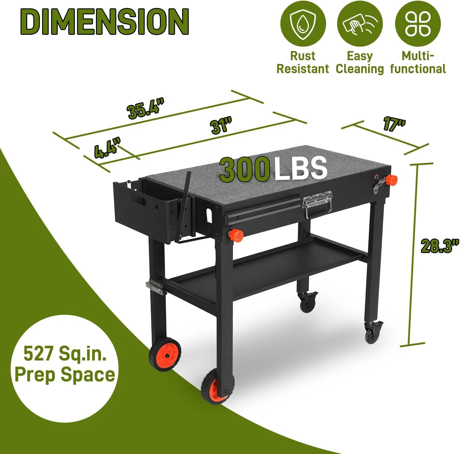 Portable Grill Table with Wheels - Folding Outdoor Grill Stand