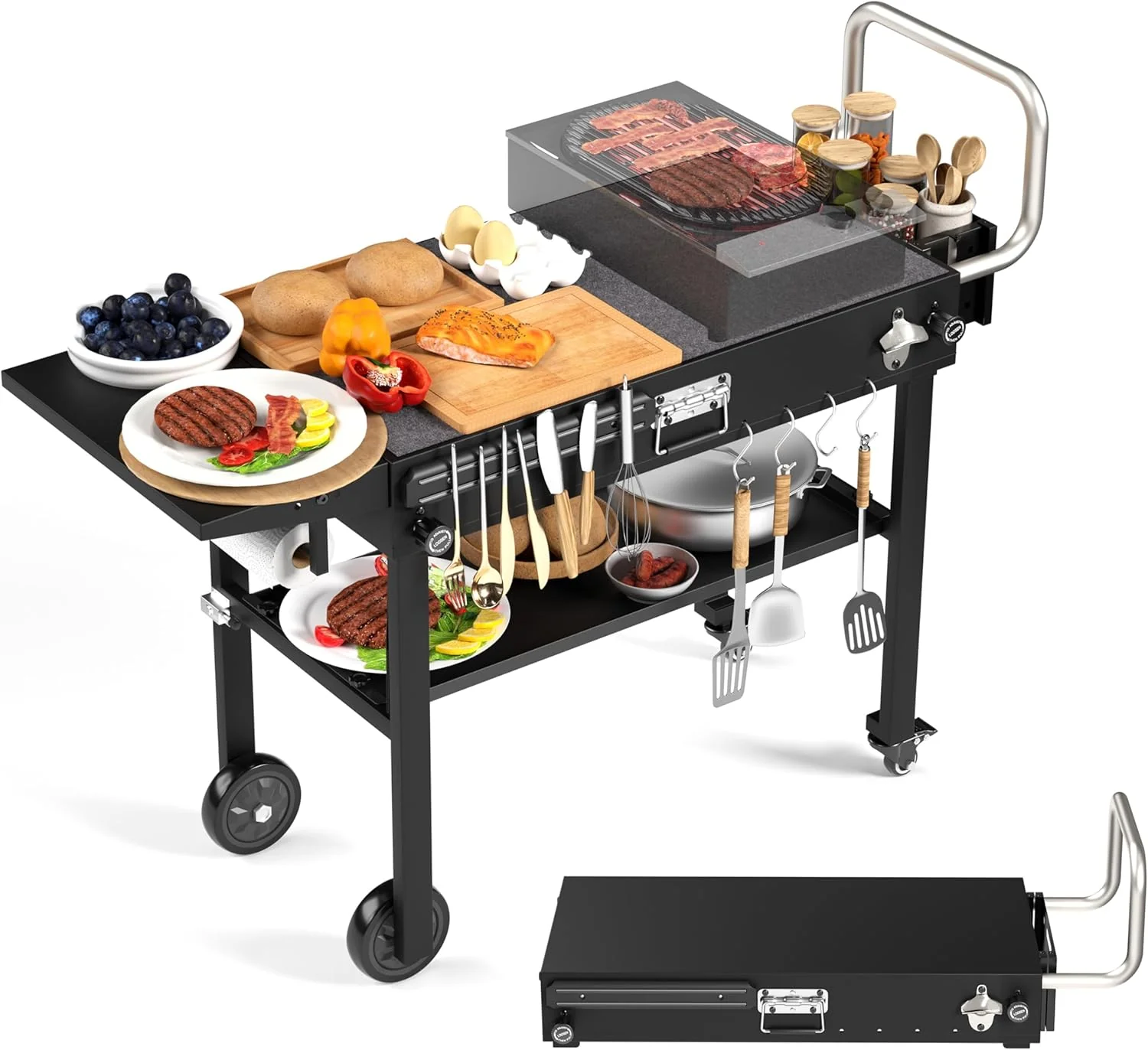 Portable Grill Cart for Blackstone Ninja Griddle | Folding BBQ Table with Wheels