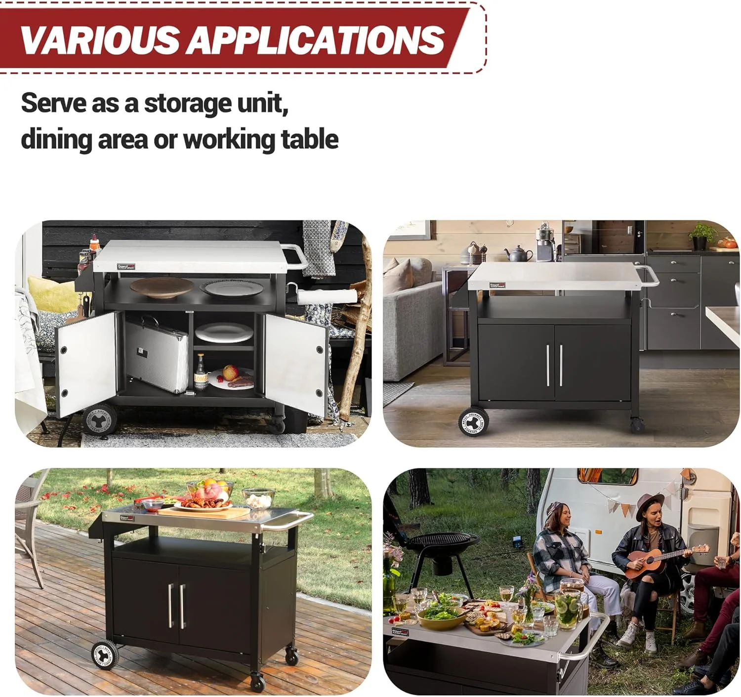 Outdoor Grill Cart with Wheels - Stainless Steel Kitchen Island