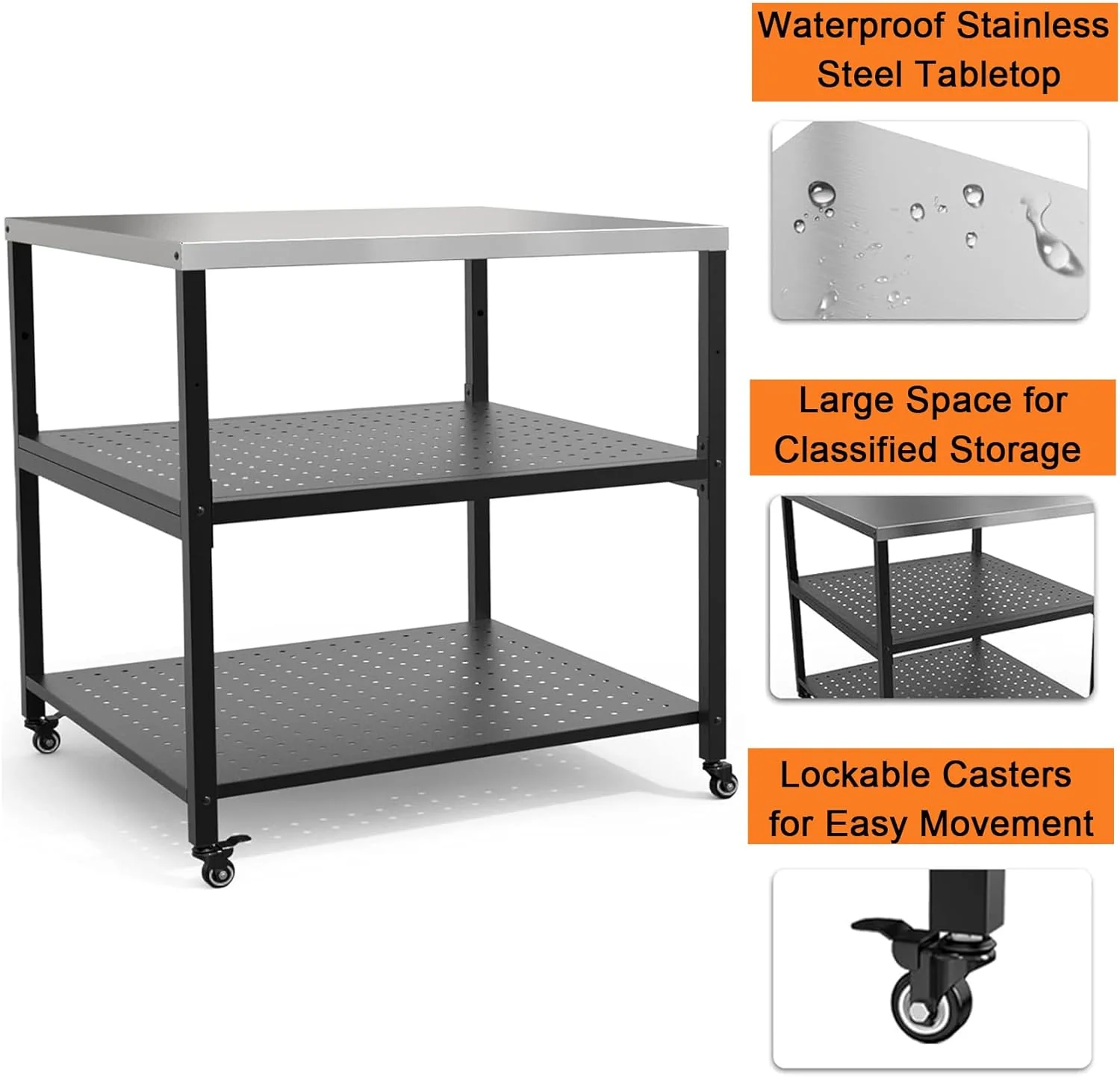 Large Stainless Steel Grill Cart and Pizza Oven Stand - Modular Table