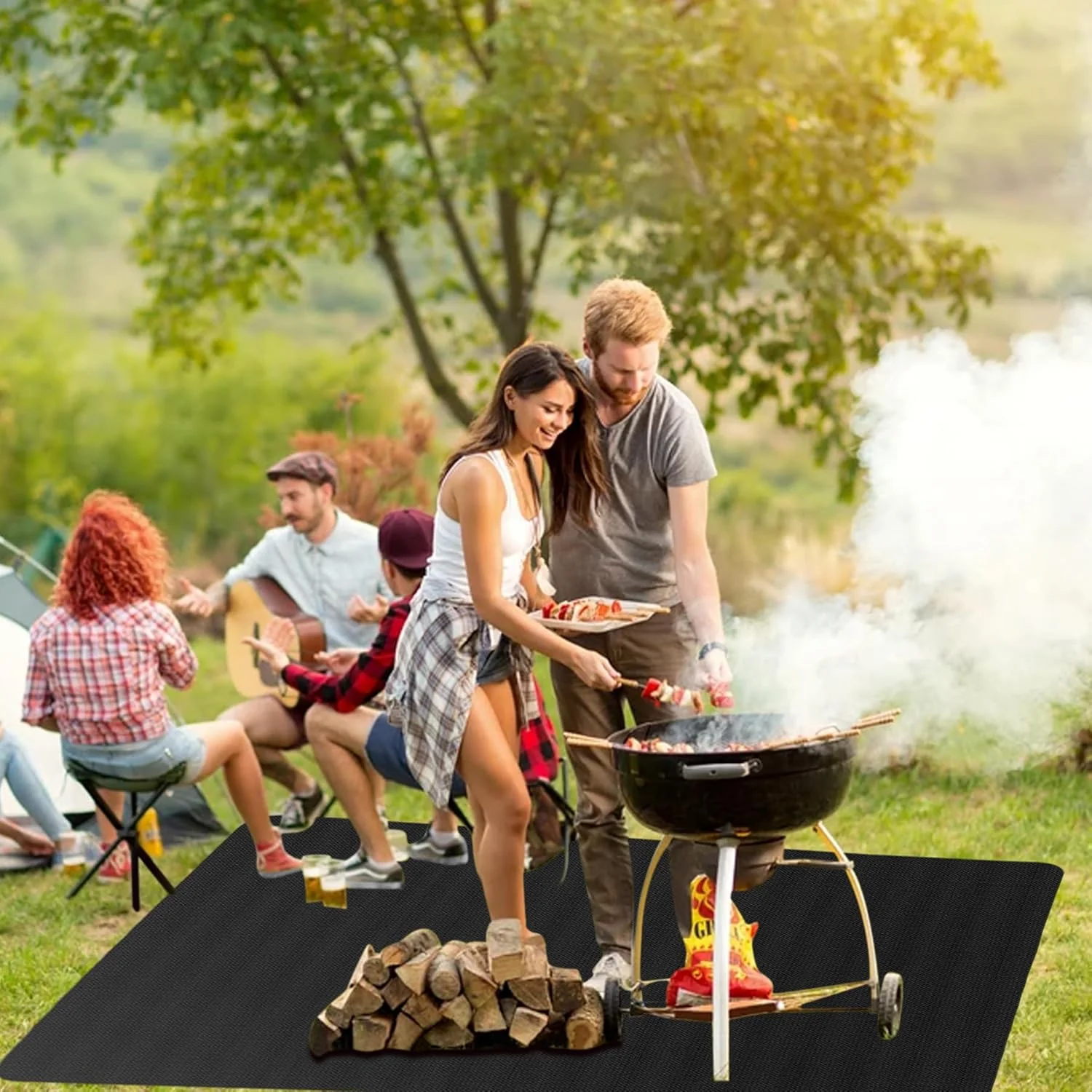 Under Grill Mat 90x48 Inch for Deck, Patio, Outdoor BBQ Grills - Fireproof & Waterproof