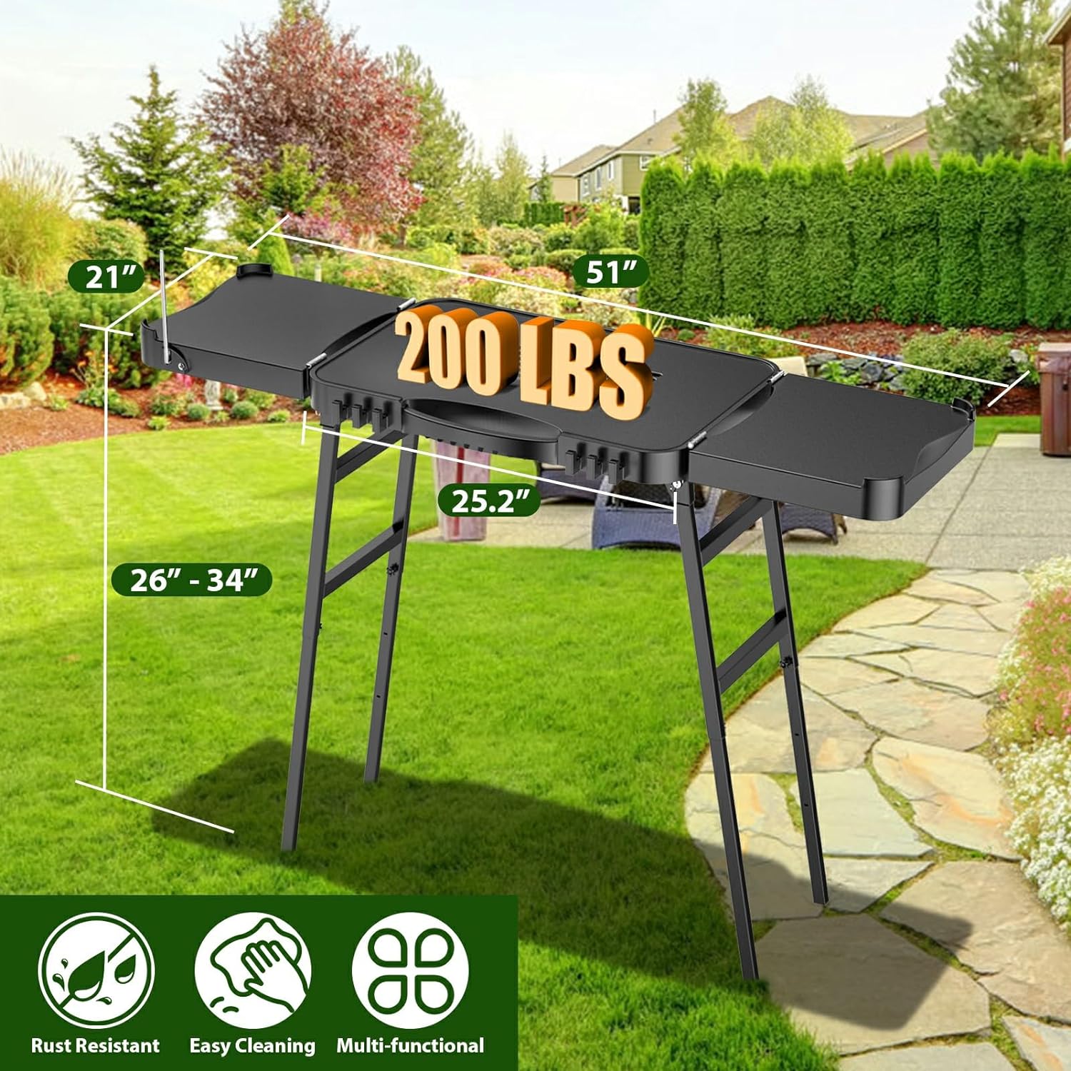 Portable Folding Grill Stand with Adjustable Legs - Fits Ninja Woodfire Grill, Blackstone Griddle, Ooni Pizza Oven