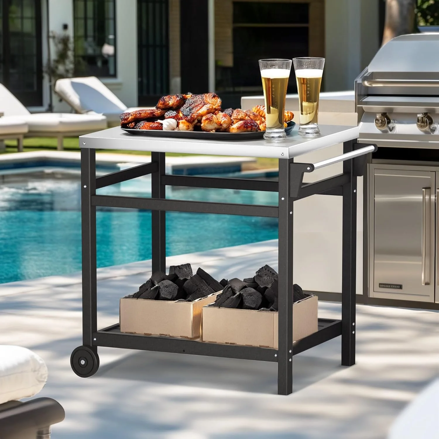 Outdoor Prep Cart Dining Table for Pizza Oven, Patio Grilling, and Backyard BBQ